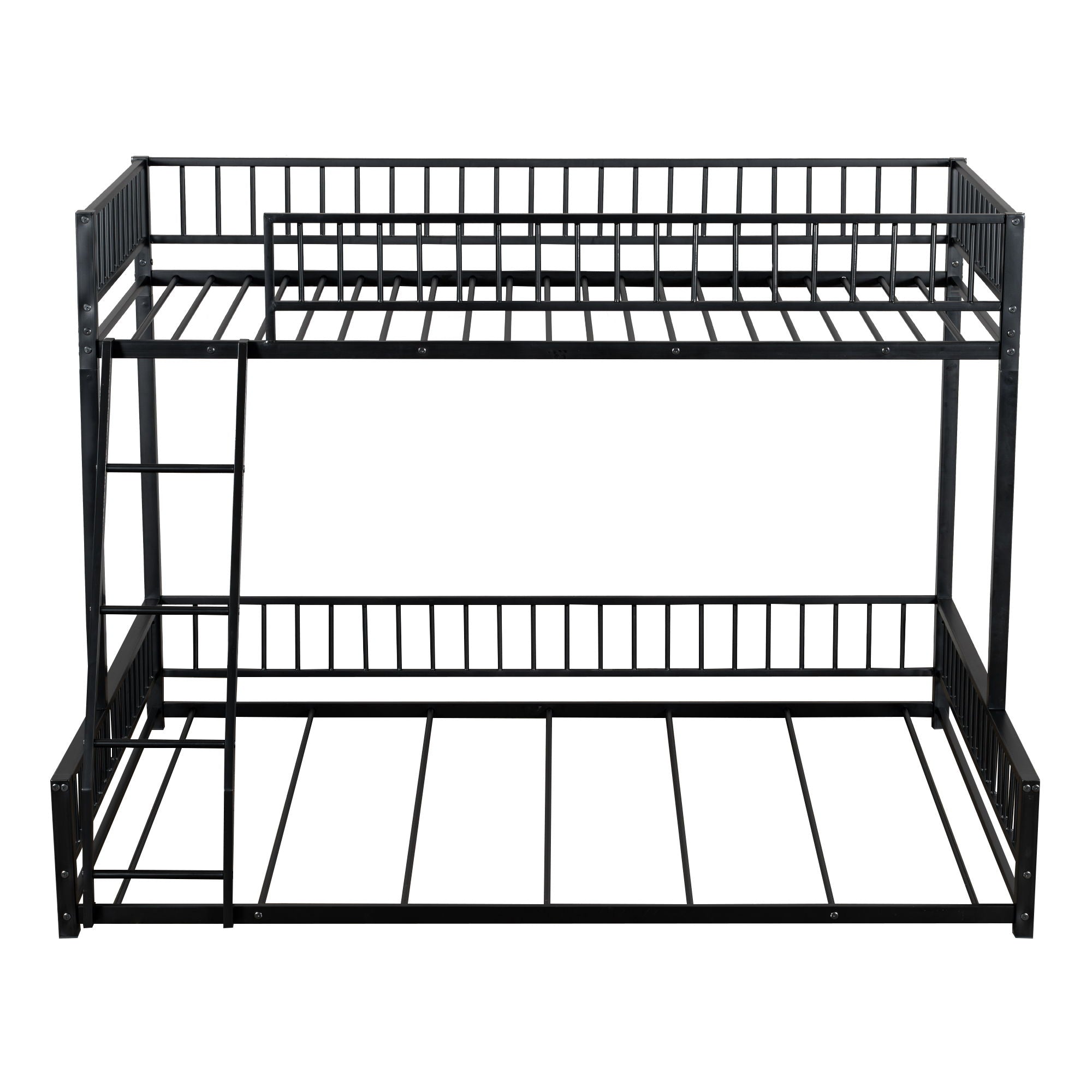 Bunk Bed Frame With Ladder And Safety Guardrails