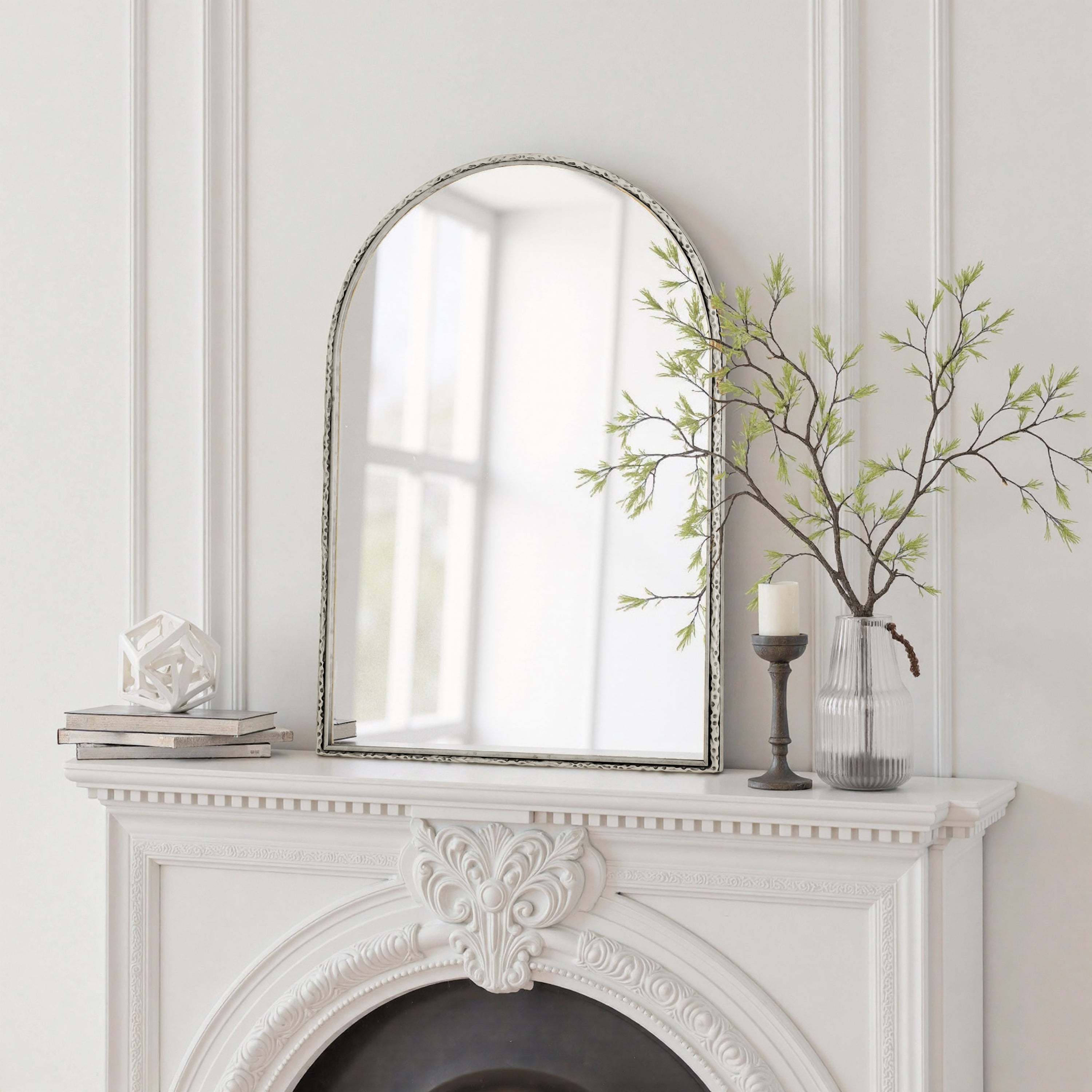 Arched Silver Wall Mirror with Tempered Glass Metal Frame