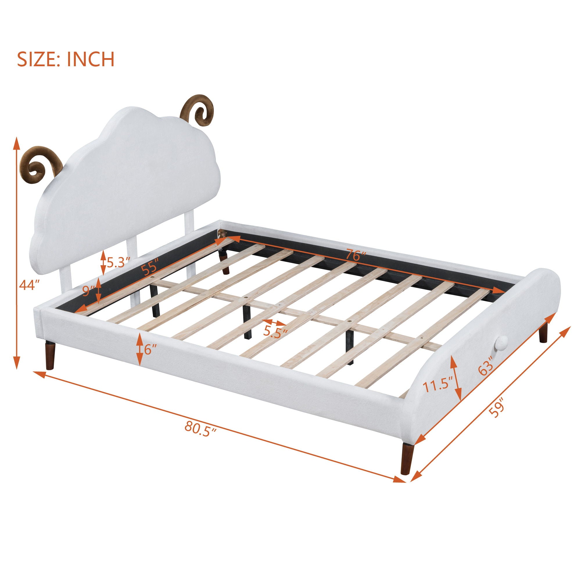 Upholstered Platform Bed With Sheep Shaped Headboard