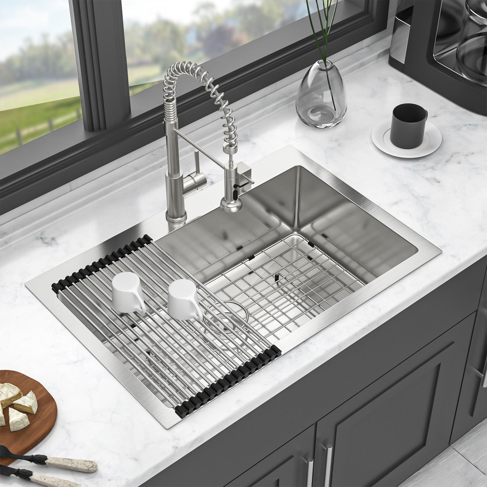 Kitchen Sink Drop In, Stainless Steel Single Bowl, Topmount