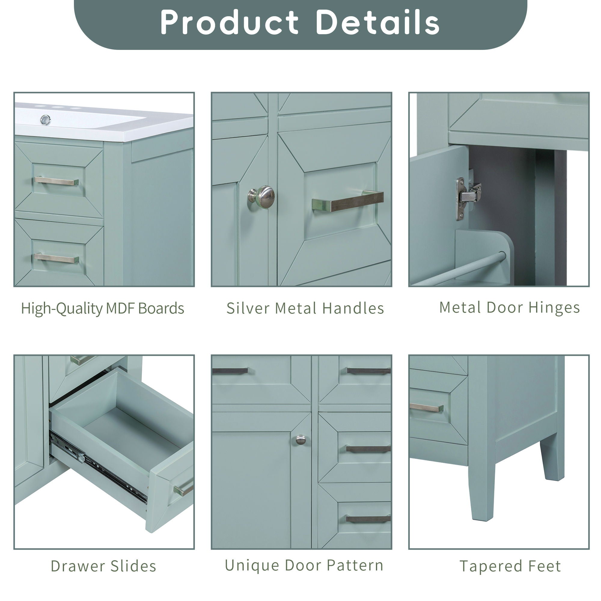 30" Bathroom Vanity Without Sink, Cabinet Base Only, Bathroom Cabinet With Drawers - Green