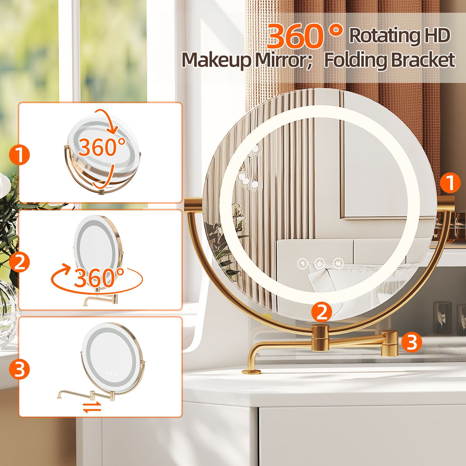 Modern Corner Makeup Vanity Desk With Large Storage, LED Mirror & Stool, Adjustable Brightness, Space Saving - White - Best Buy Furniture