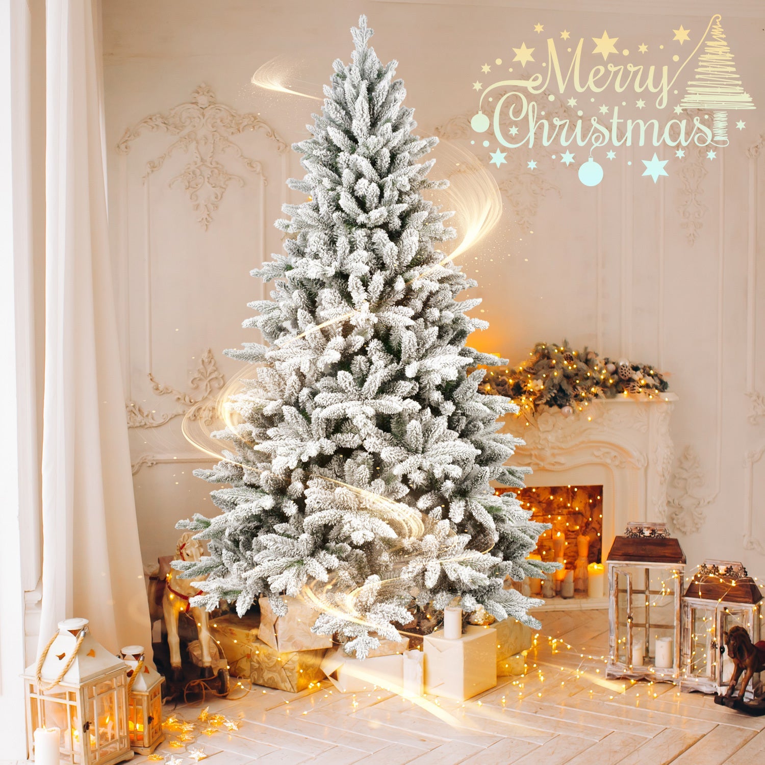 7ft-Flocked-Christmas-Tree-with-1514-Tips,-Realistic-PE+PVC-Snowy-Hinged-Tree-with-Metal-Stand-Christmas-Trees
