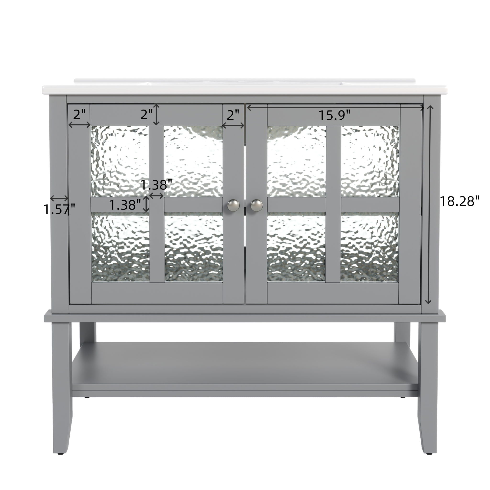 Bathroom Vanity With Ceramic Sink, Adjustable & Open Shelf