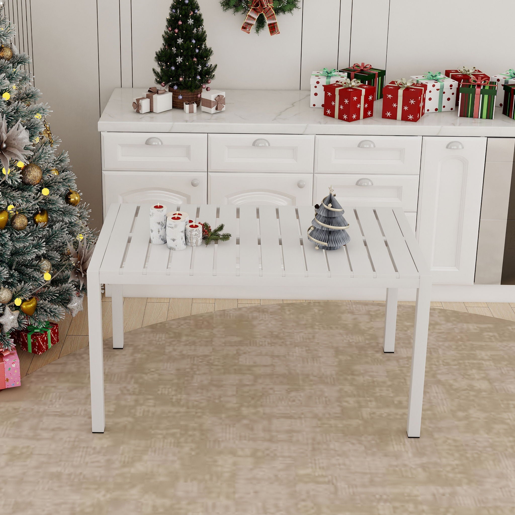 Modern Long Table, UV Resistant And Rust Proof, Pp Tabletop, UV Resistant Powder Coated Metal Legs - Snow White