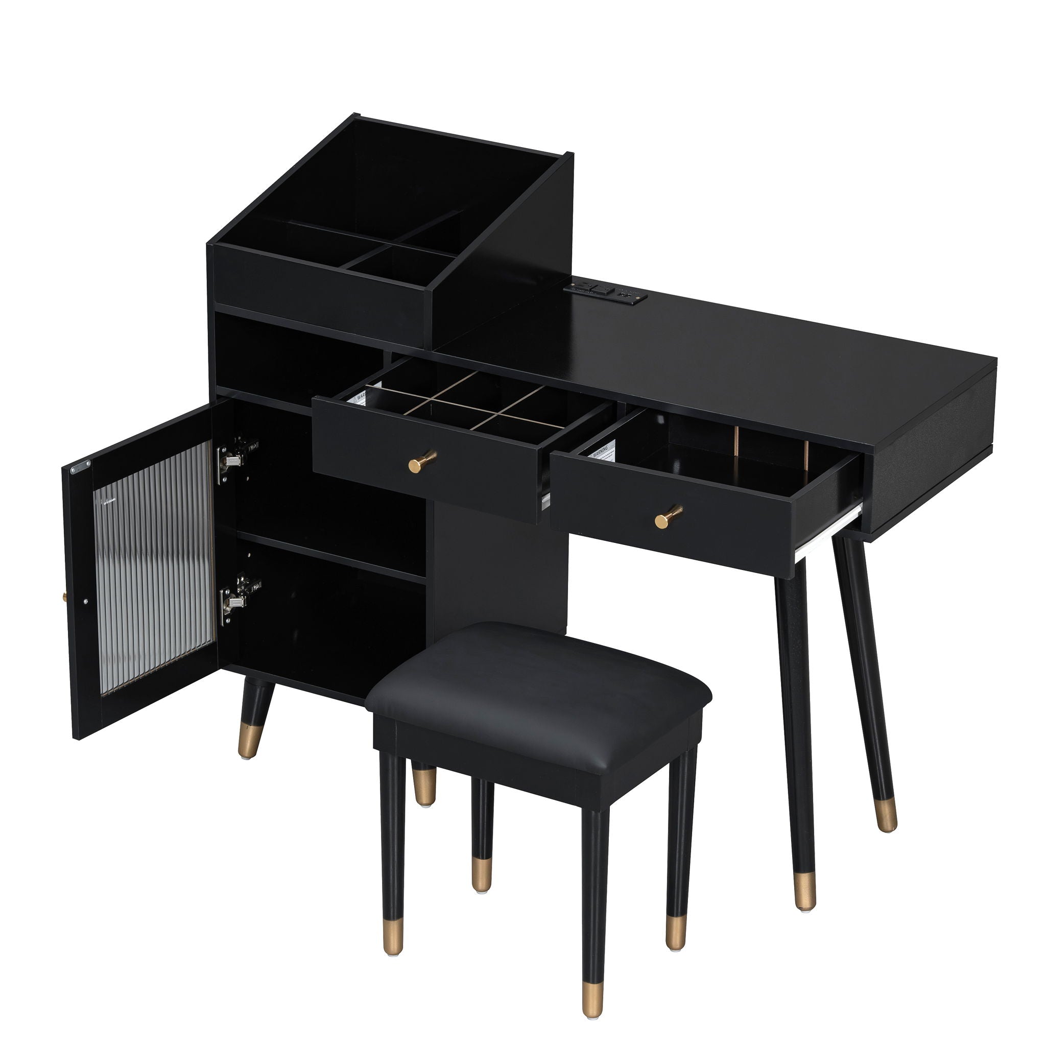 Modern Makeup Vanity Desk With Drawers Cabinet & Charging Port Engineered Wood Space Saving Design For Small Places - Black - Best Buy Furniture