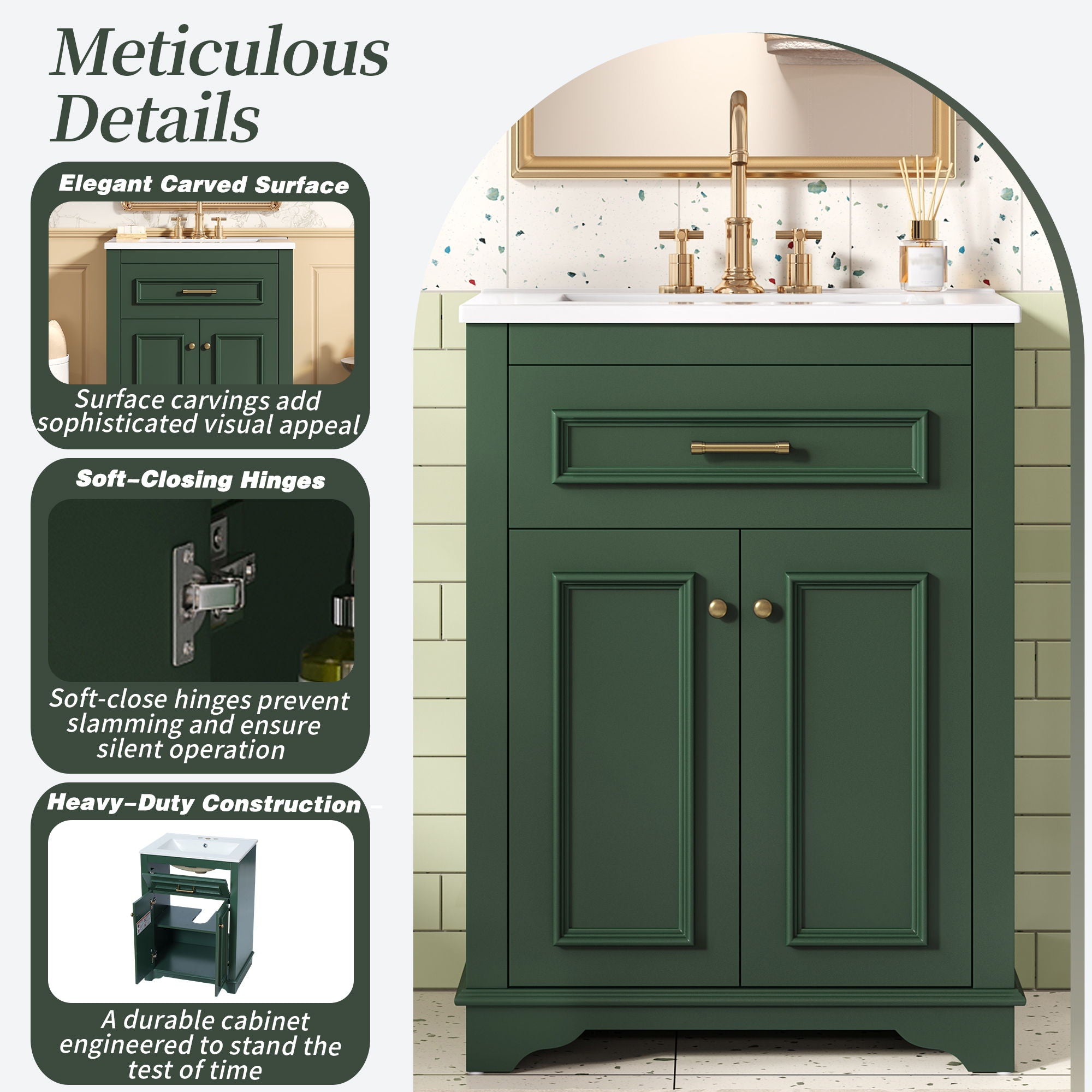 Bathroom Vanity With Integrated Sink, 2 Door Cabinet With Tip Out Drawer, Rectangular Design