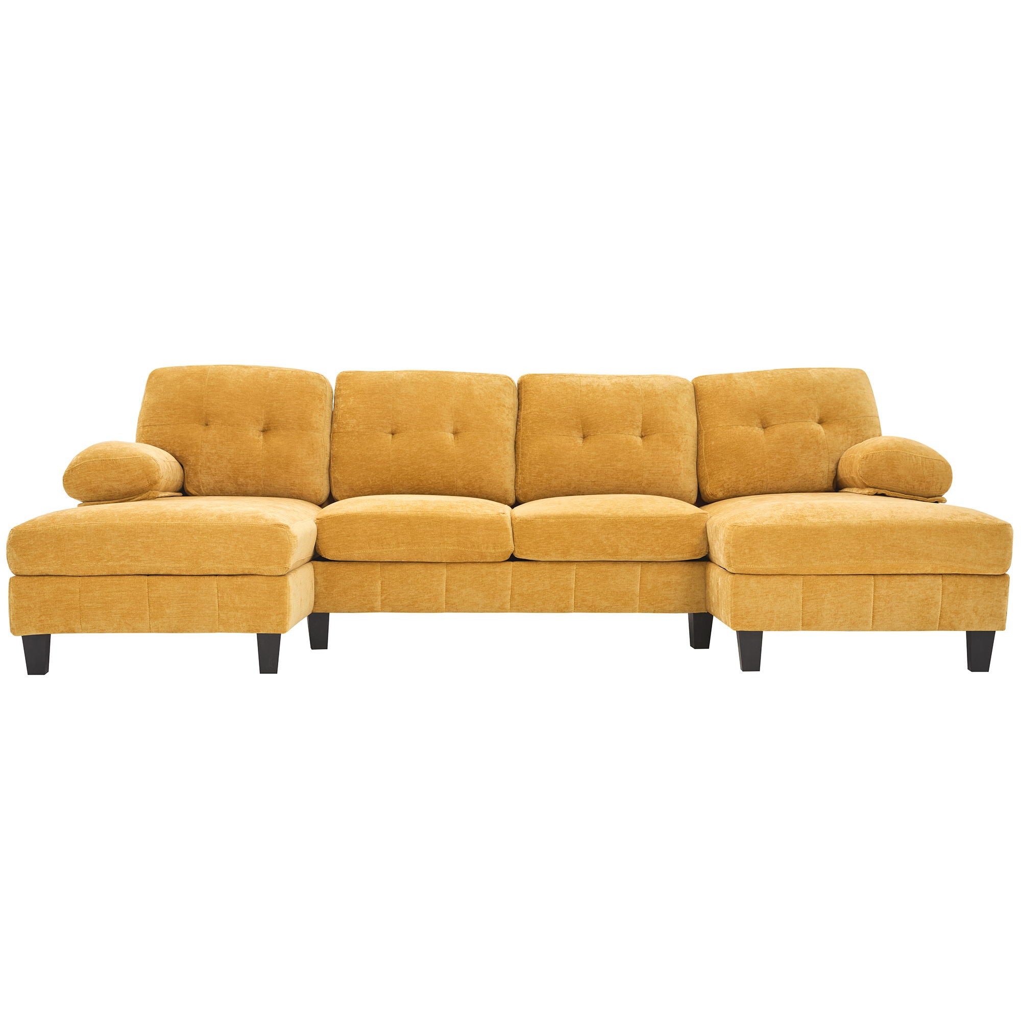 U-Shaped Sectional Sofa 103.5" Black Chenille Fabric Couch With Dual Chaise Lounges, Storage Pockets, Armrest Pillows
