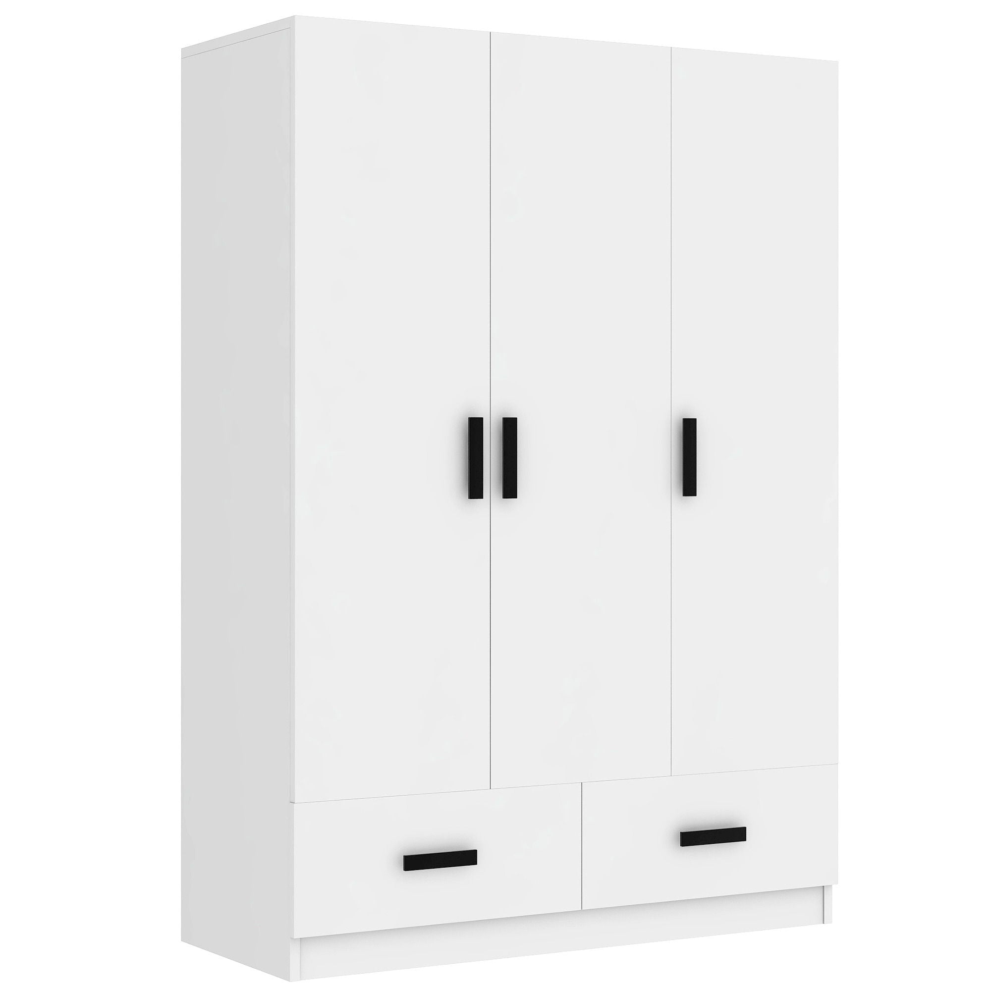 3 Door Wardrobe Closet With Storage Drawers, Shelves And Hanging Rod - White