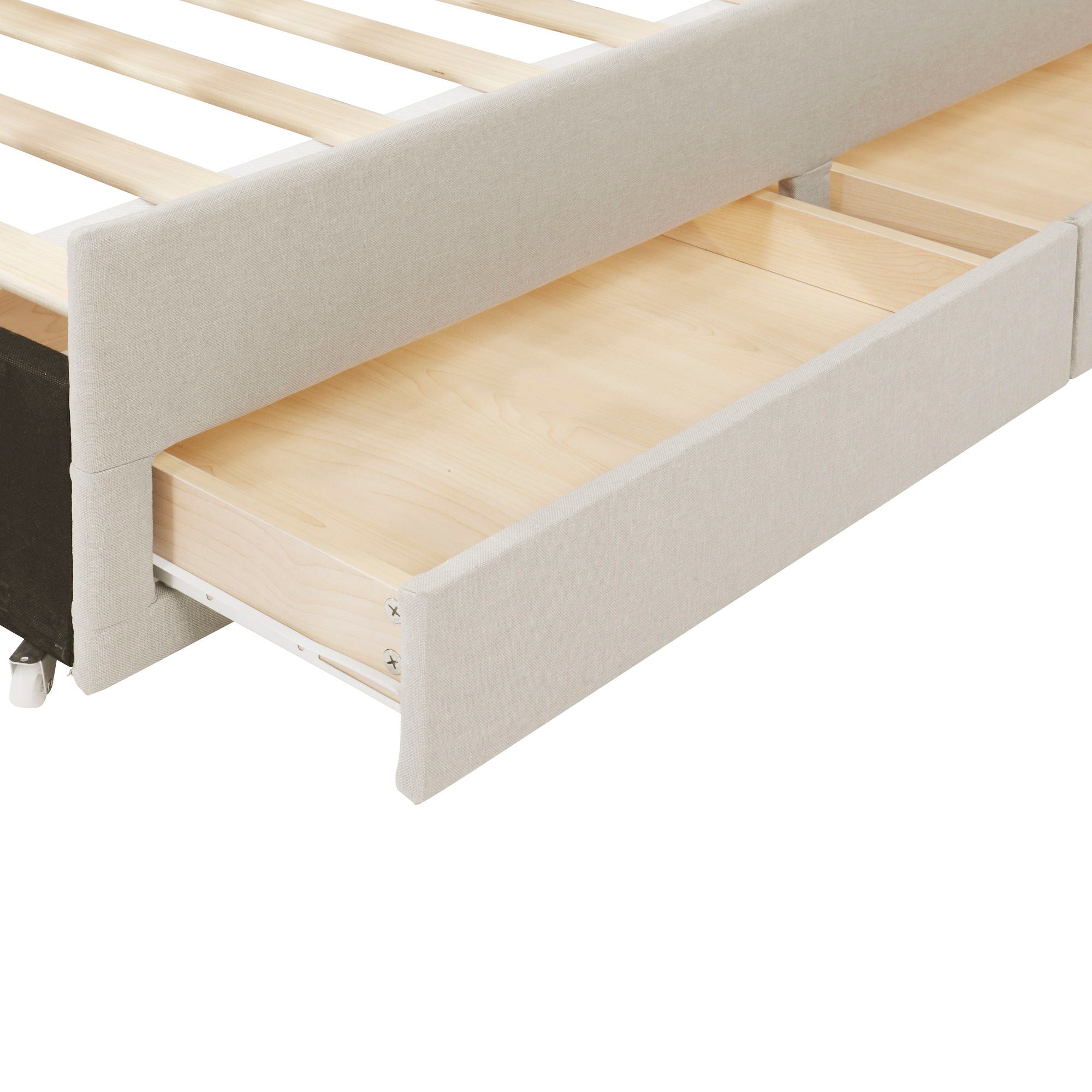 Upholstered Platform Bed With Twin Size Trundle And 3 Drawers