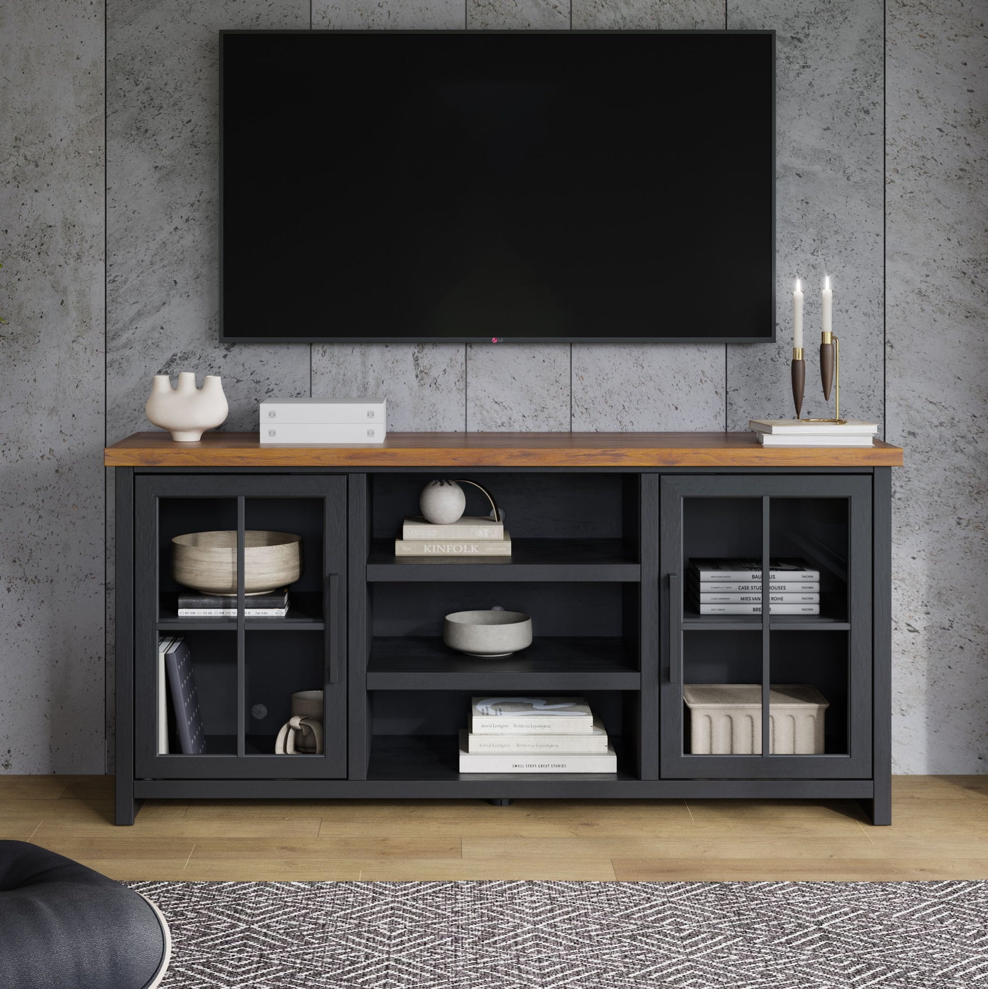 Essex - TV Stand Console For TVs Up To 80" - Black, Whiskey - Best Buy Furniture