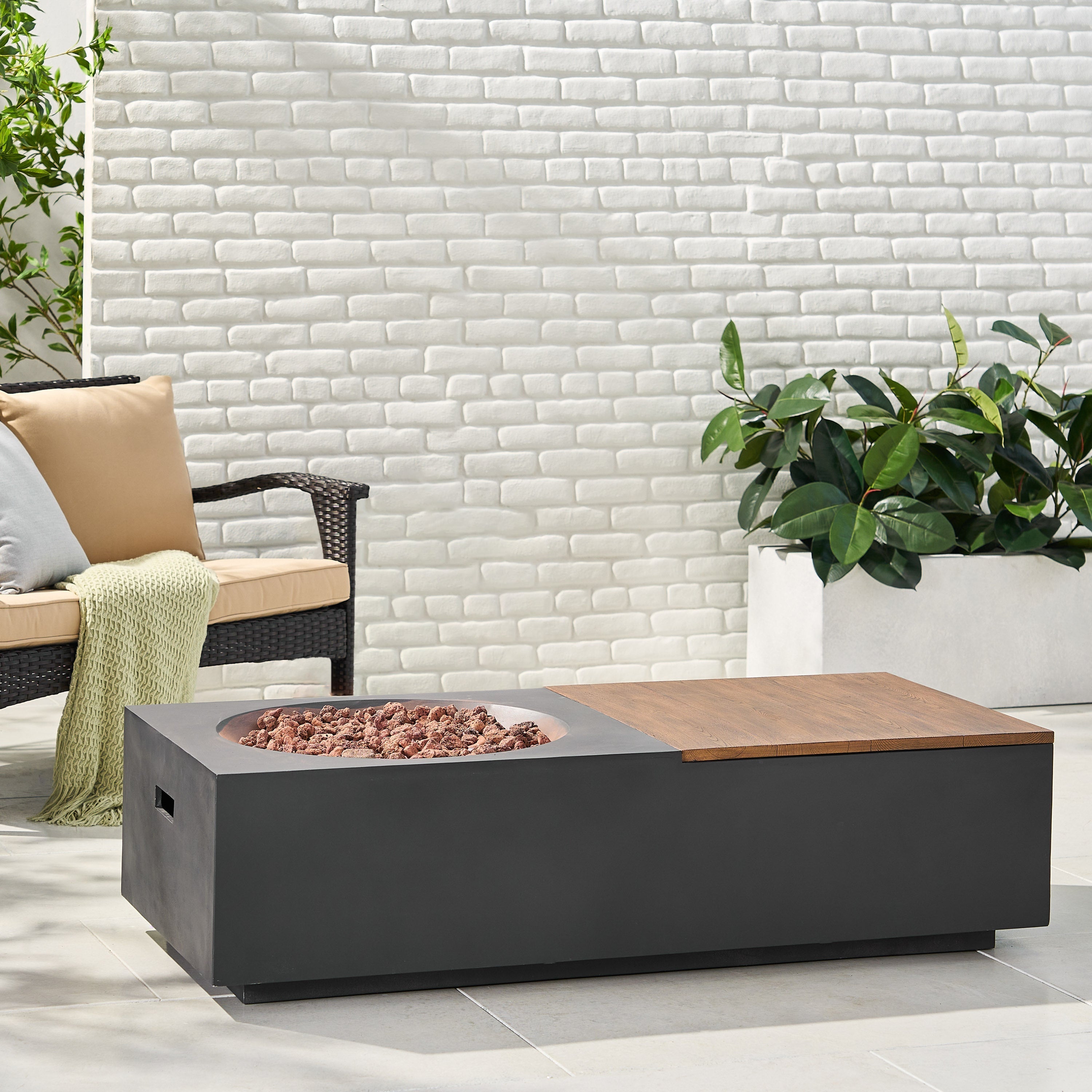 Outdoor 50,000 BTU Lightweight Concrete Fire Pit Table with Storage