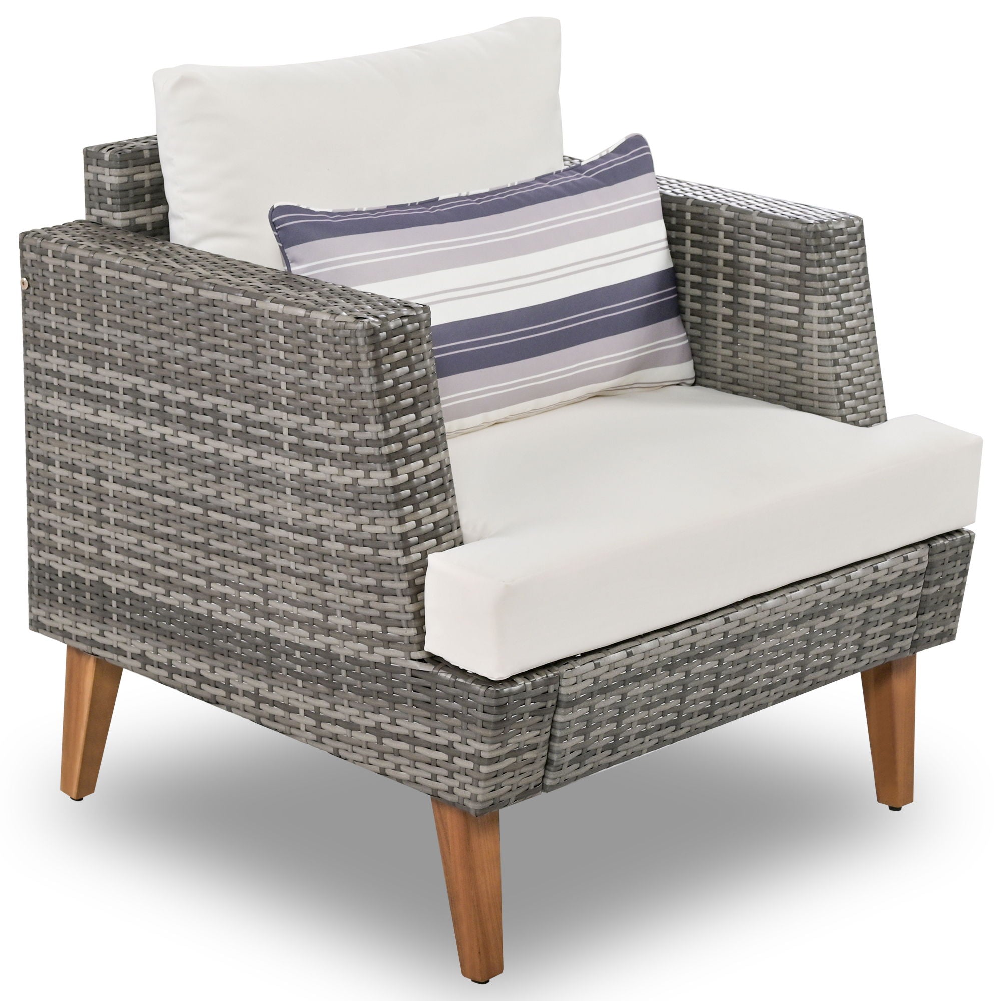 6 Pieces All Weather Sofa Set, Outdoor Rattan Sofa With Double Cushions