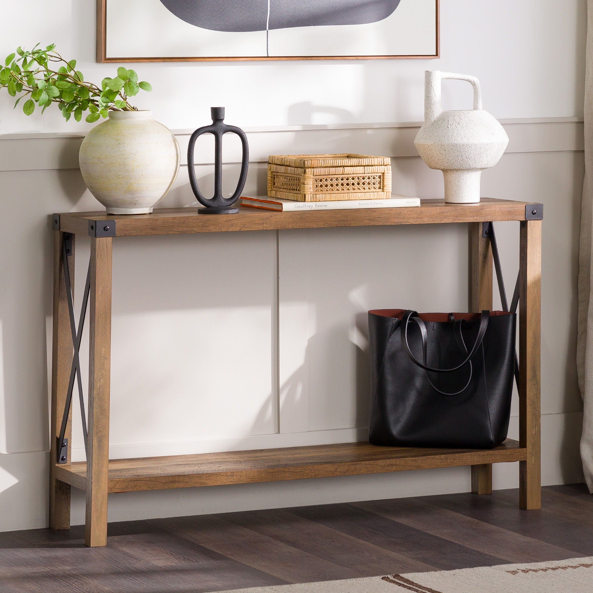 Farmhouse Metal X Table With Lower Shelf