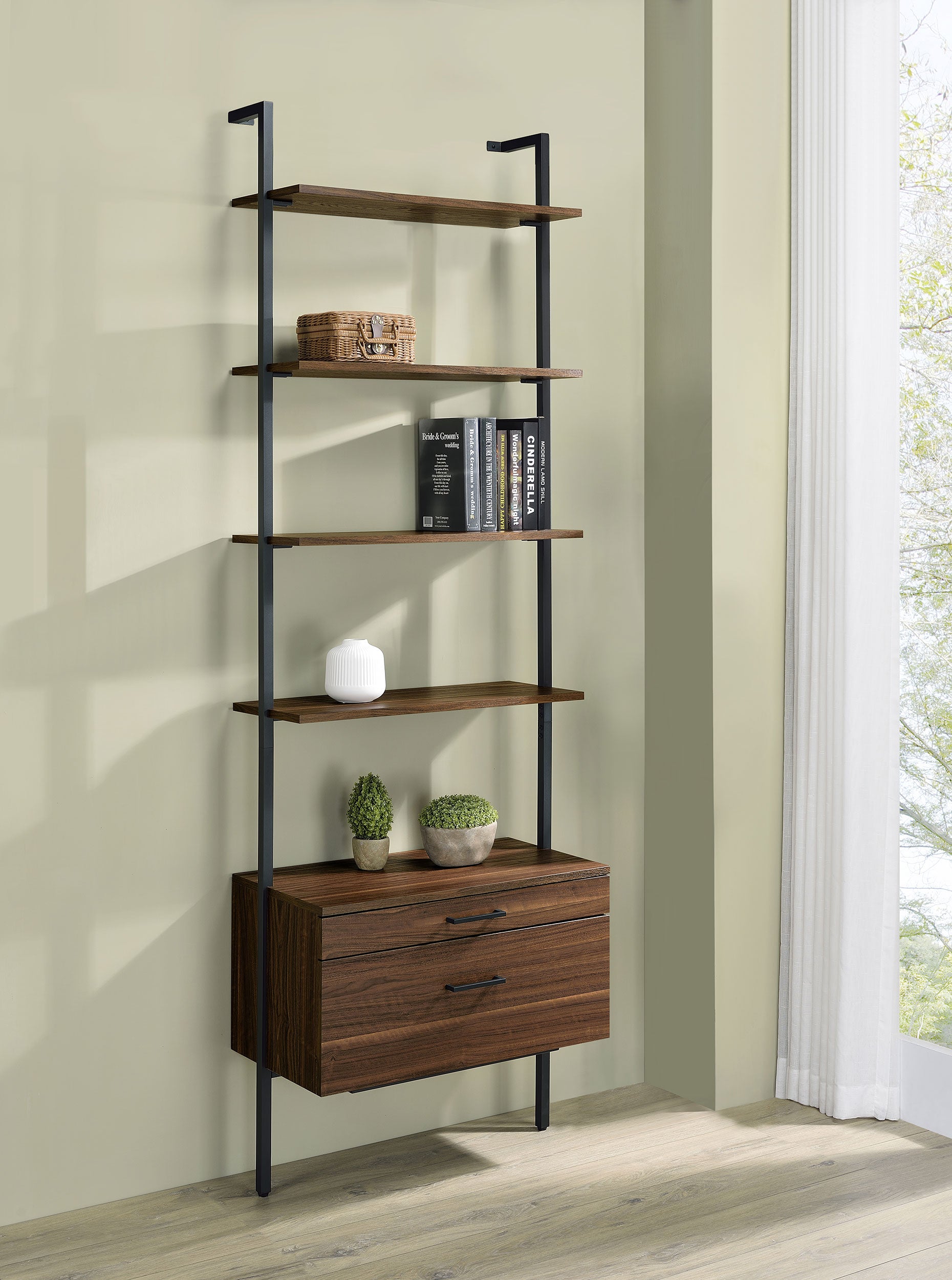 Owens 96-inch 4-shelf Storage Wall Bookshelf Walnut-