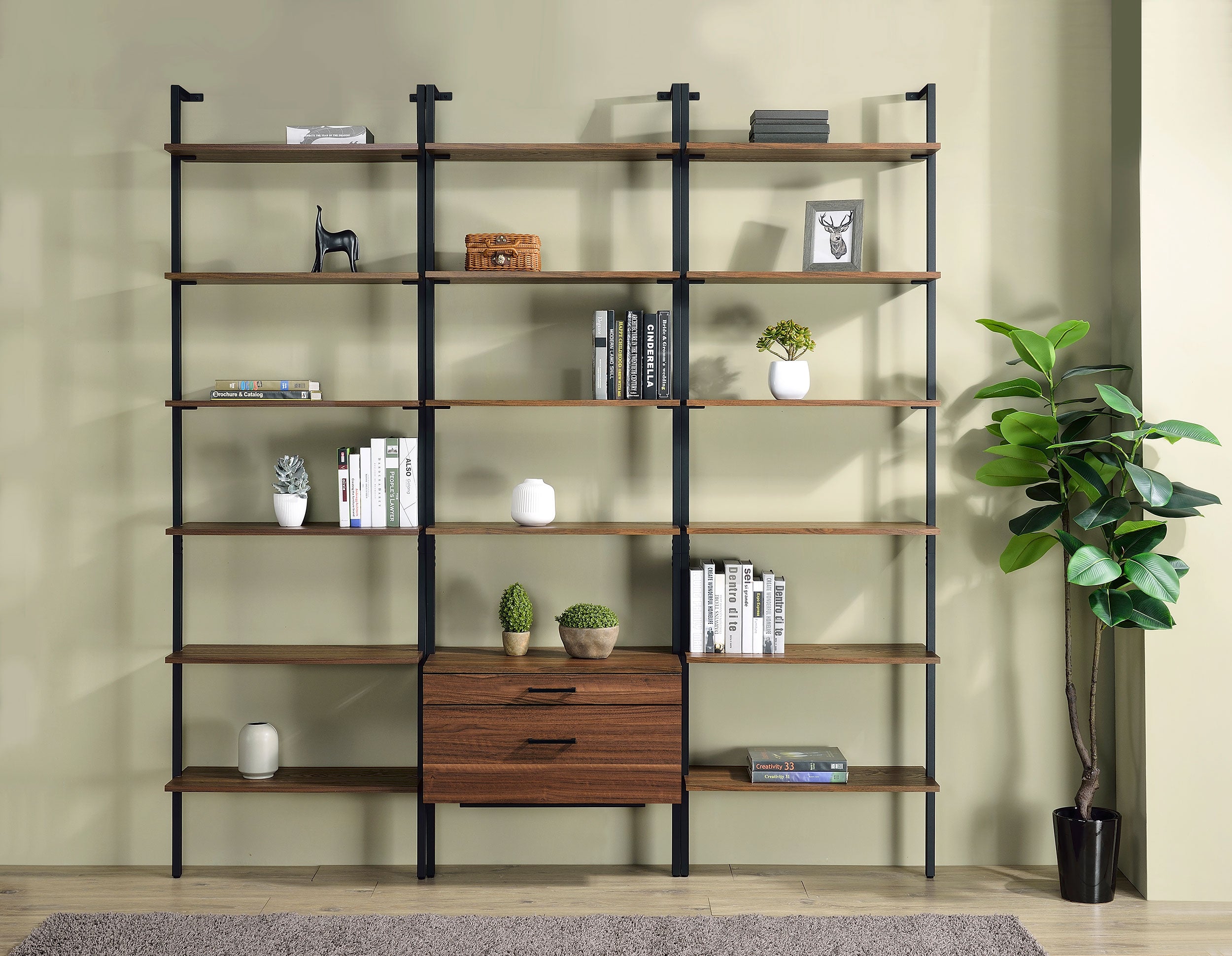 Owens 96-inch 4-shelf Storage Wall Bookshelf Walnut-