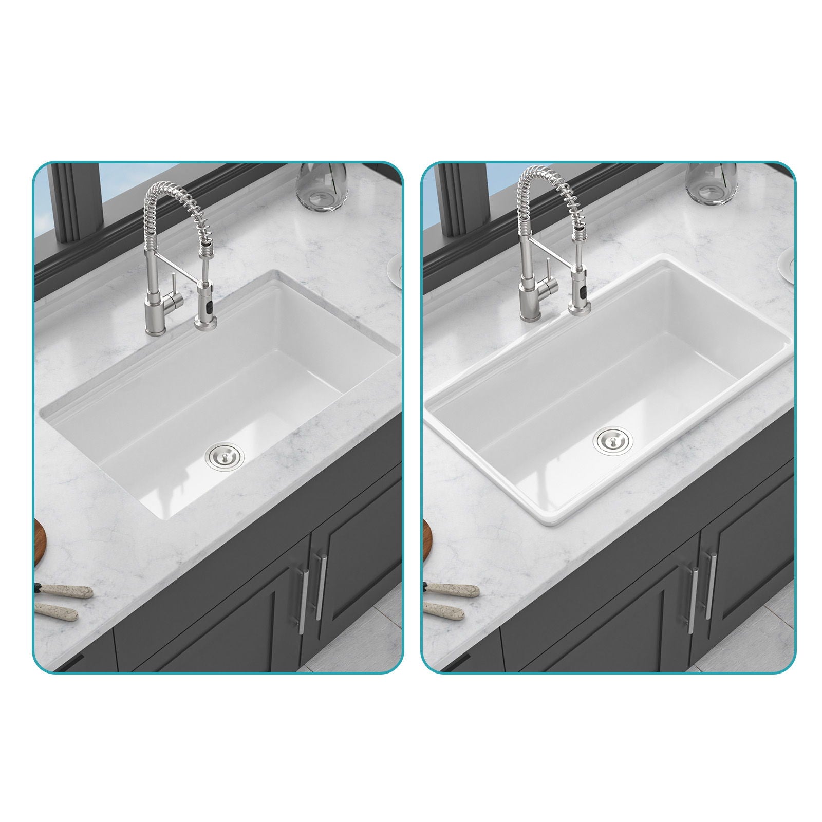 Undermount Workstation Single Bowl Porcelain Ceramic Kitchen Sink