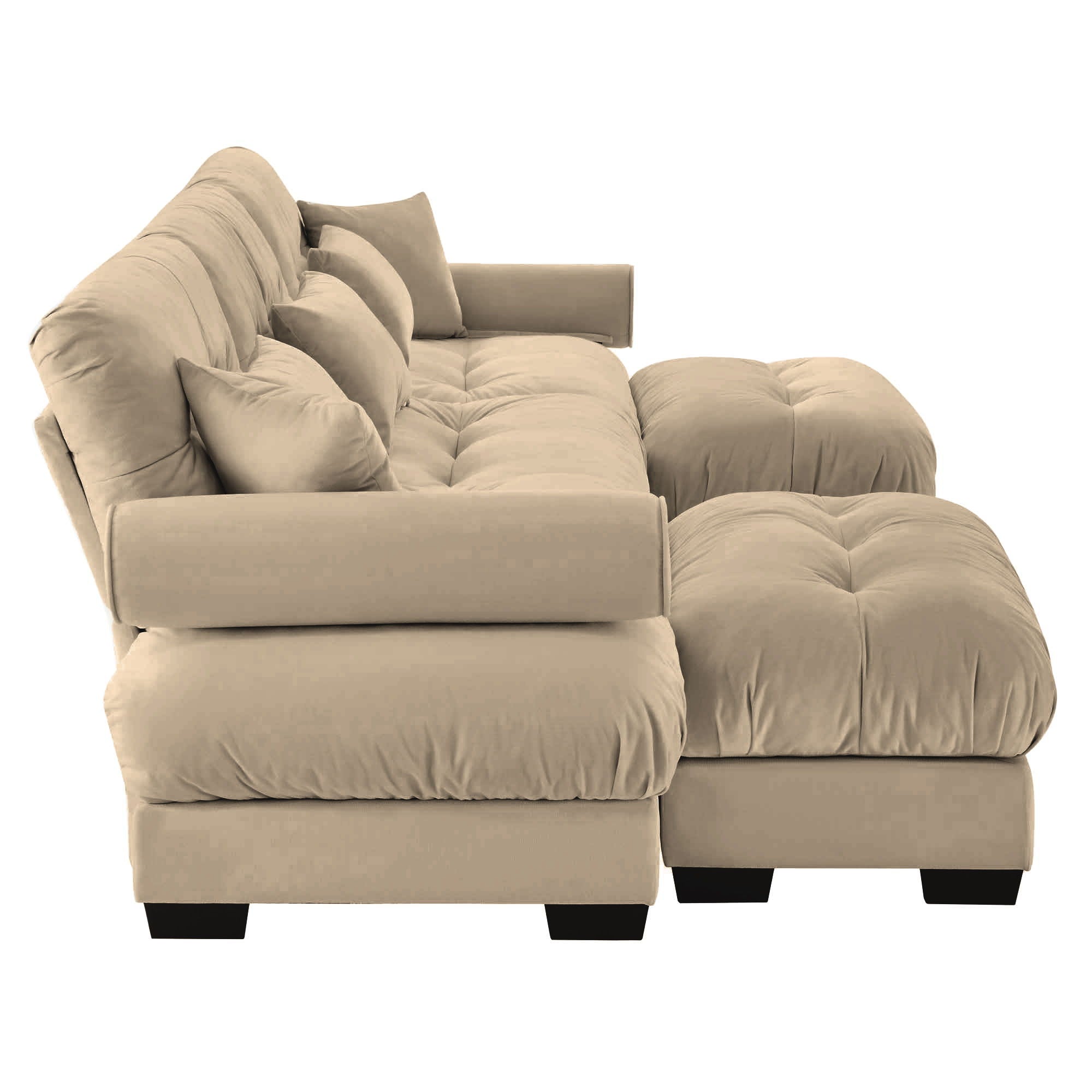 Modern Sectional Sofa With Ottoman, Round Bolster Armrests, Waist And Throw Pillows