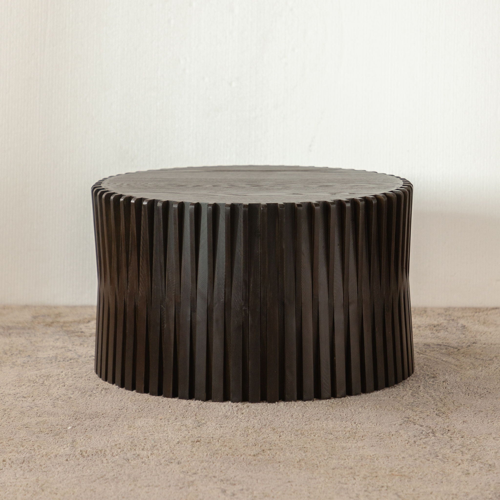 Cylindrical Coffee Table With Vertical Texture Relief