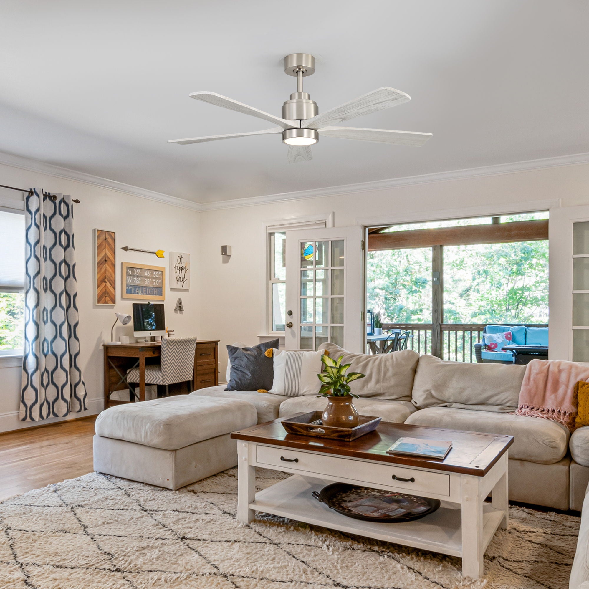 Ultra Quiet Reversible Ceiling Fan With Light Dimmable LED For Large Room - Brushed Nickel