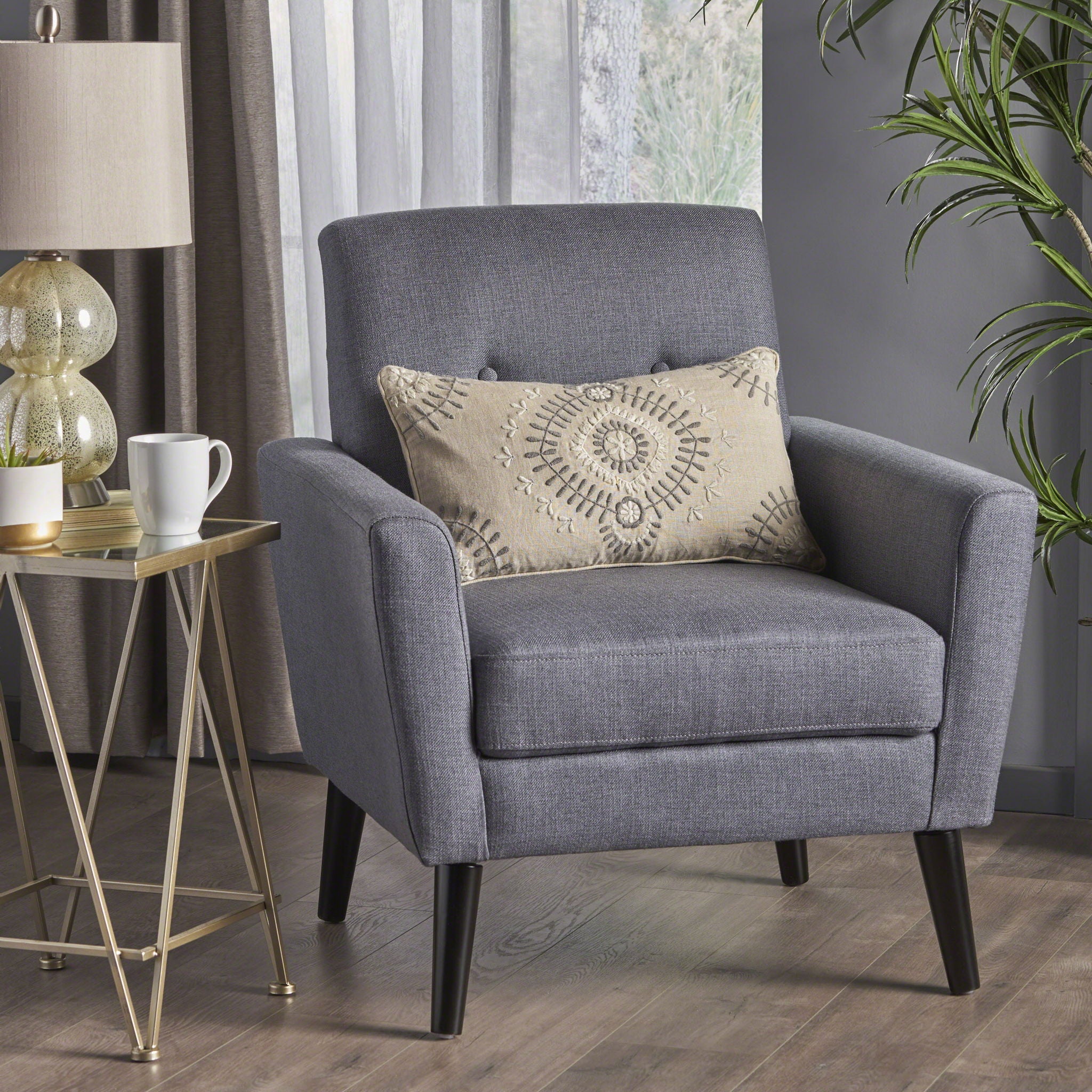 Contemporary Club Chair With Nailhead Trim Fabric And Birch Wood Legs