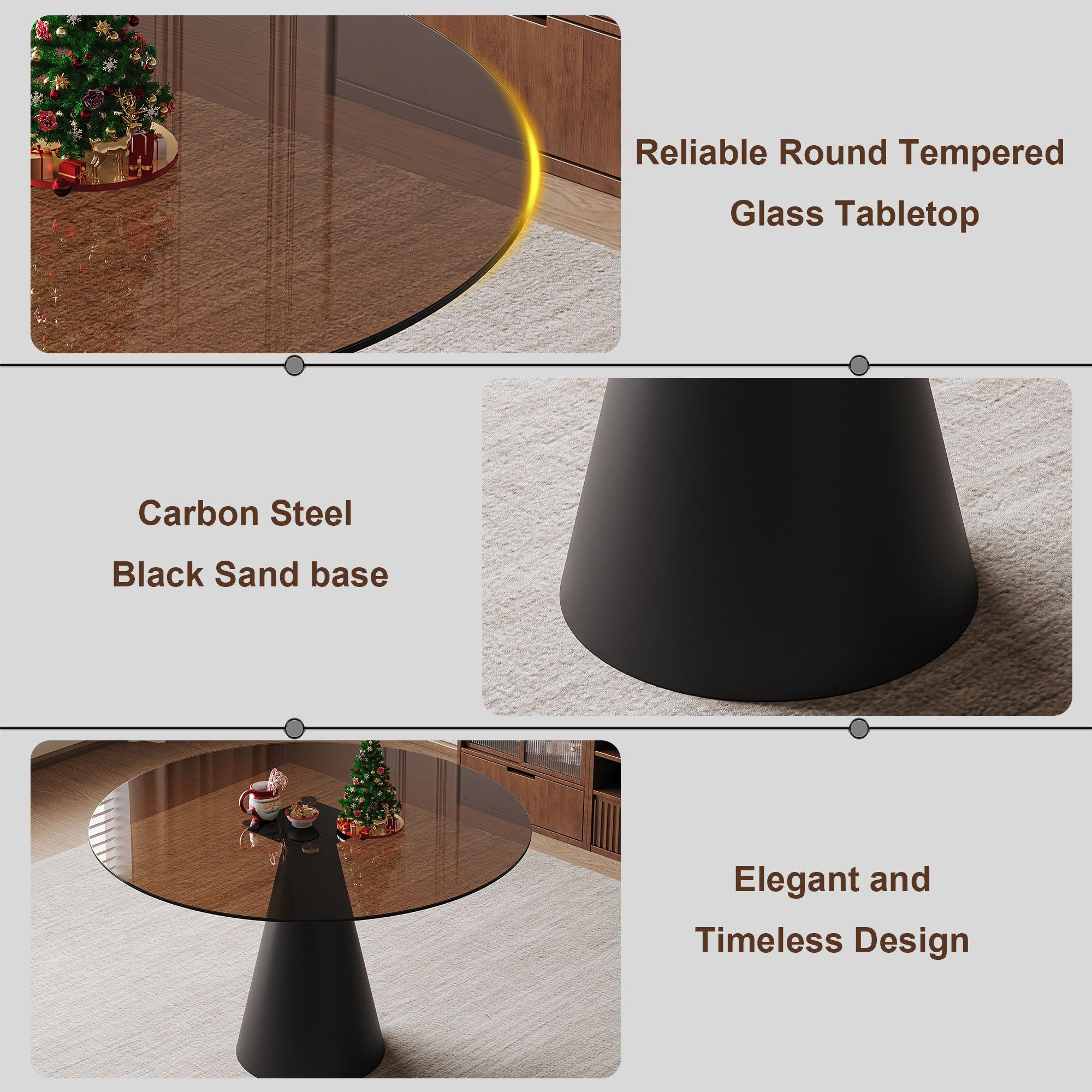 Round Dining Table, For 2 - 4 People - Black / Brown