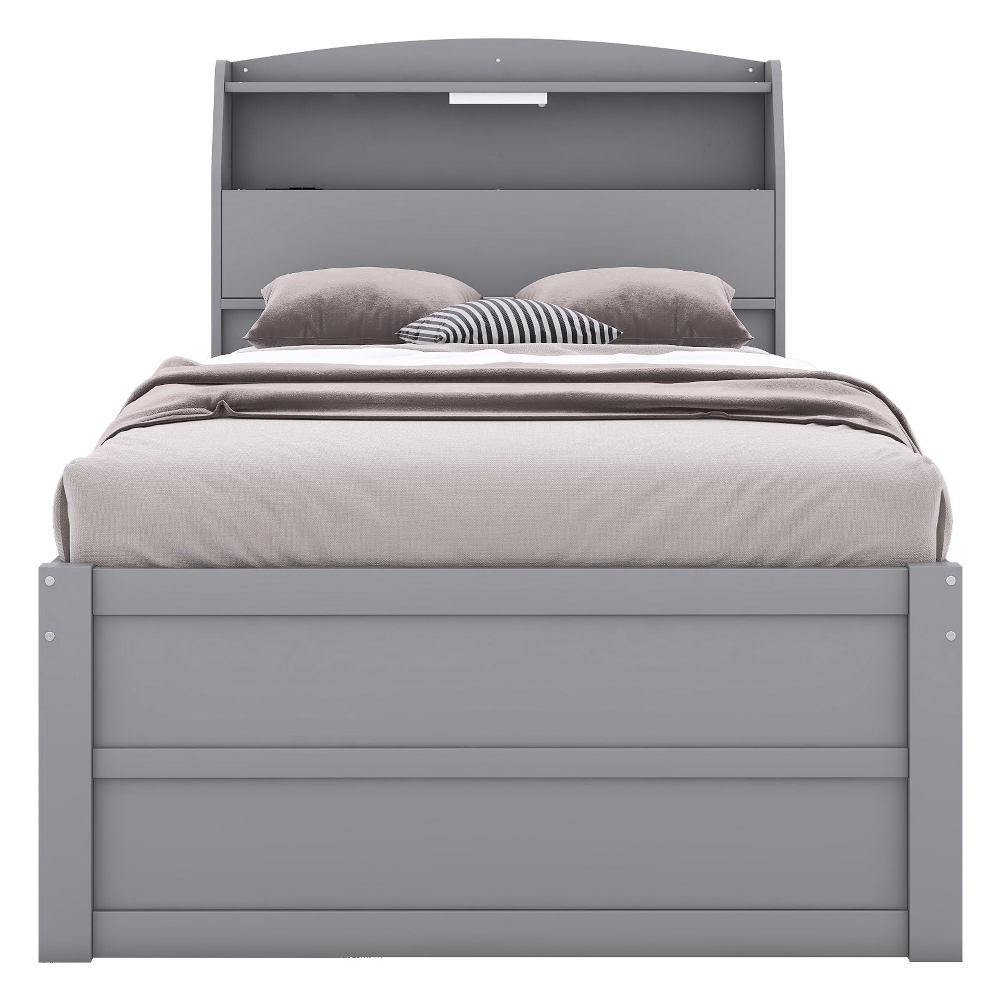 LED Platform Bed With Trundle With Storage Headboard With Drawers