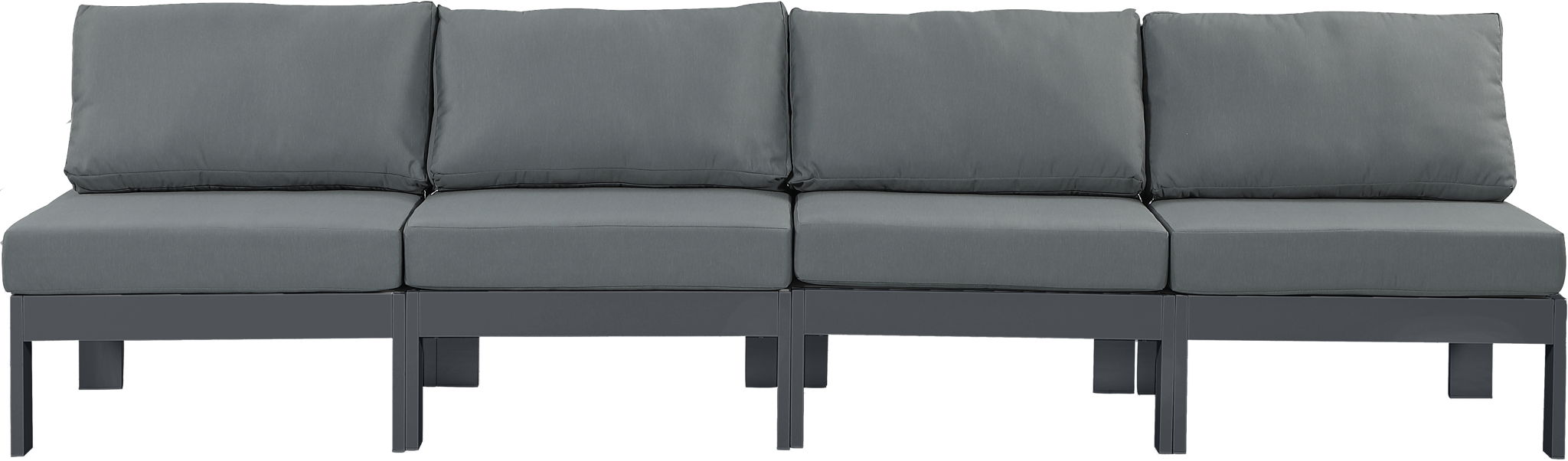 Nizuc - Outdoor Patio 4 Seat Armless Modular Sofa With Gray Frame