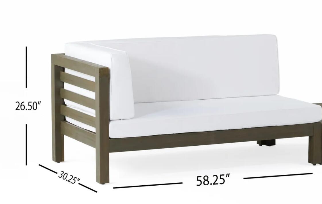 OANA Outdoor Wooden Sectional Set with Cushions, White