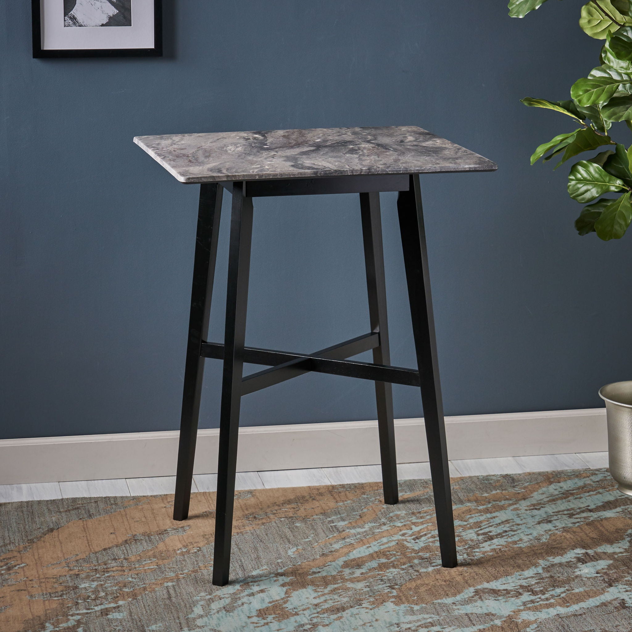 Modern Bar Height Dining Table, Rubberwood Legs And Laminate Table Top
