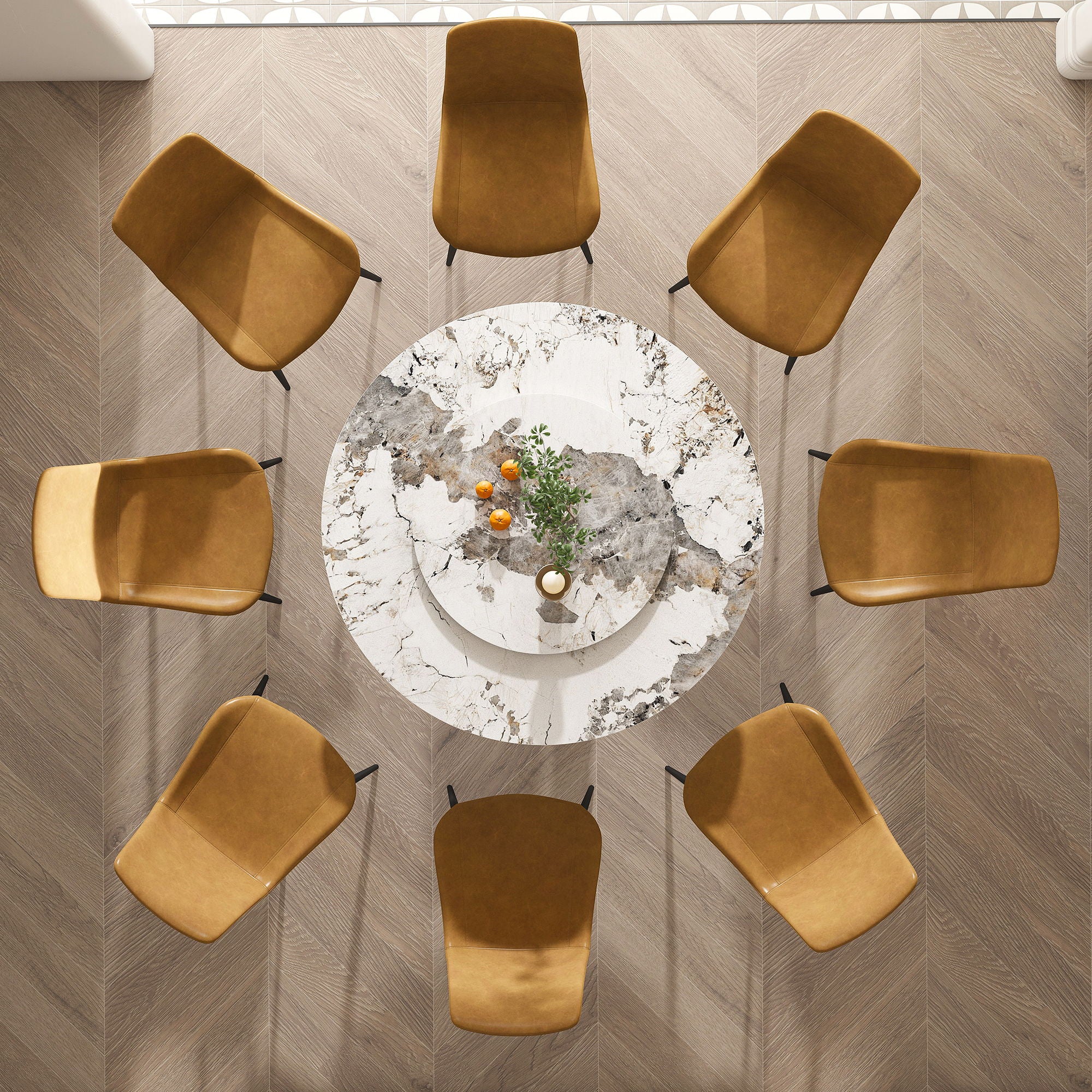 Round Dining Table With Carbon Steel Base And Lazy Susan Industrial Style - Black / White