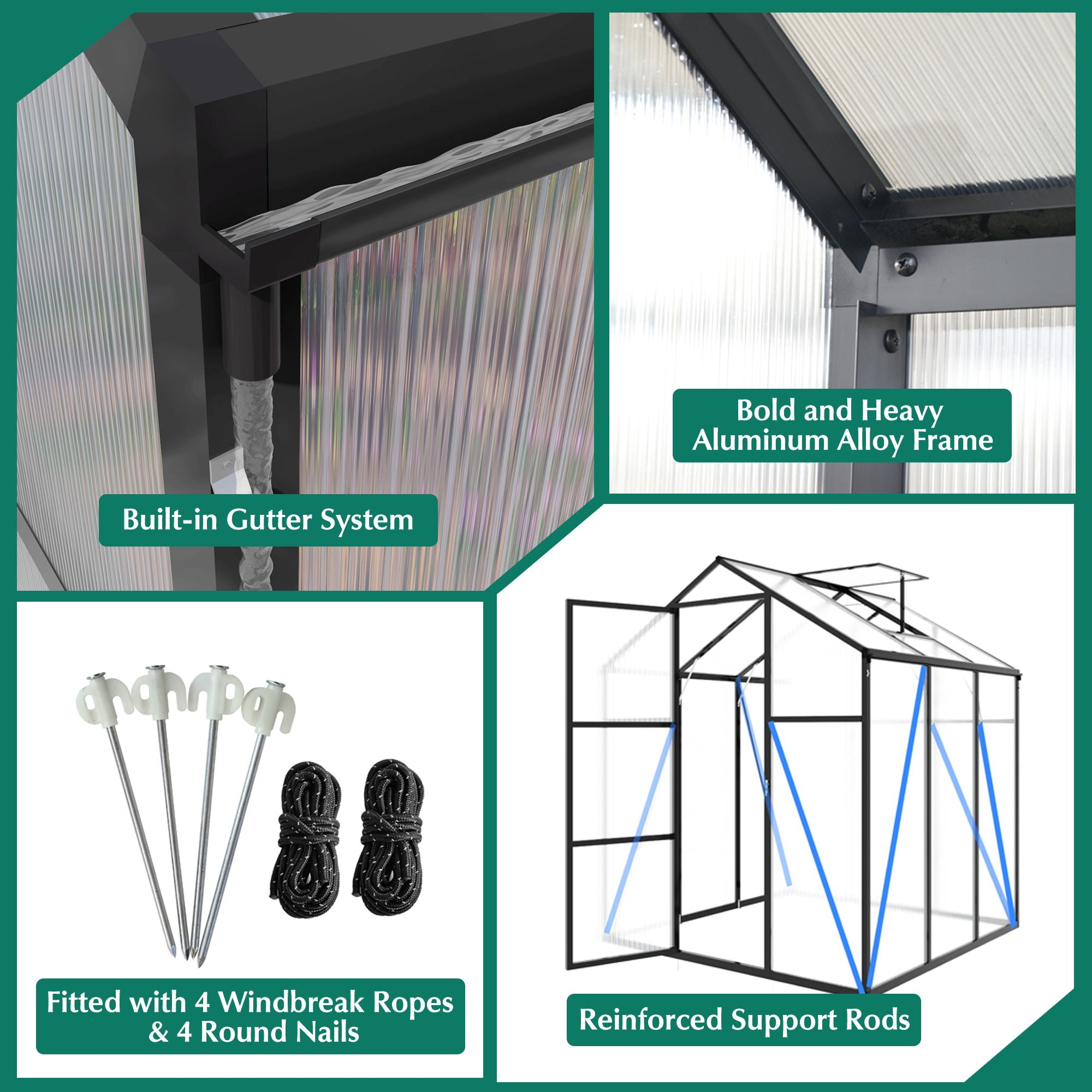 Gain Height Windproof Greenhouse With Raised Base