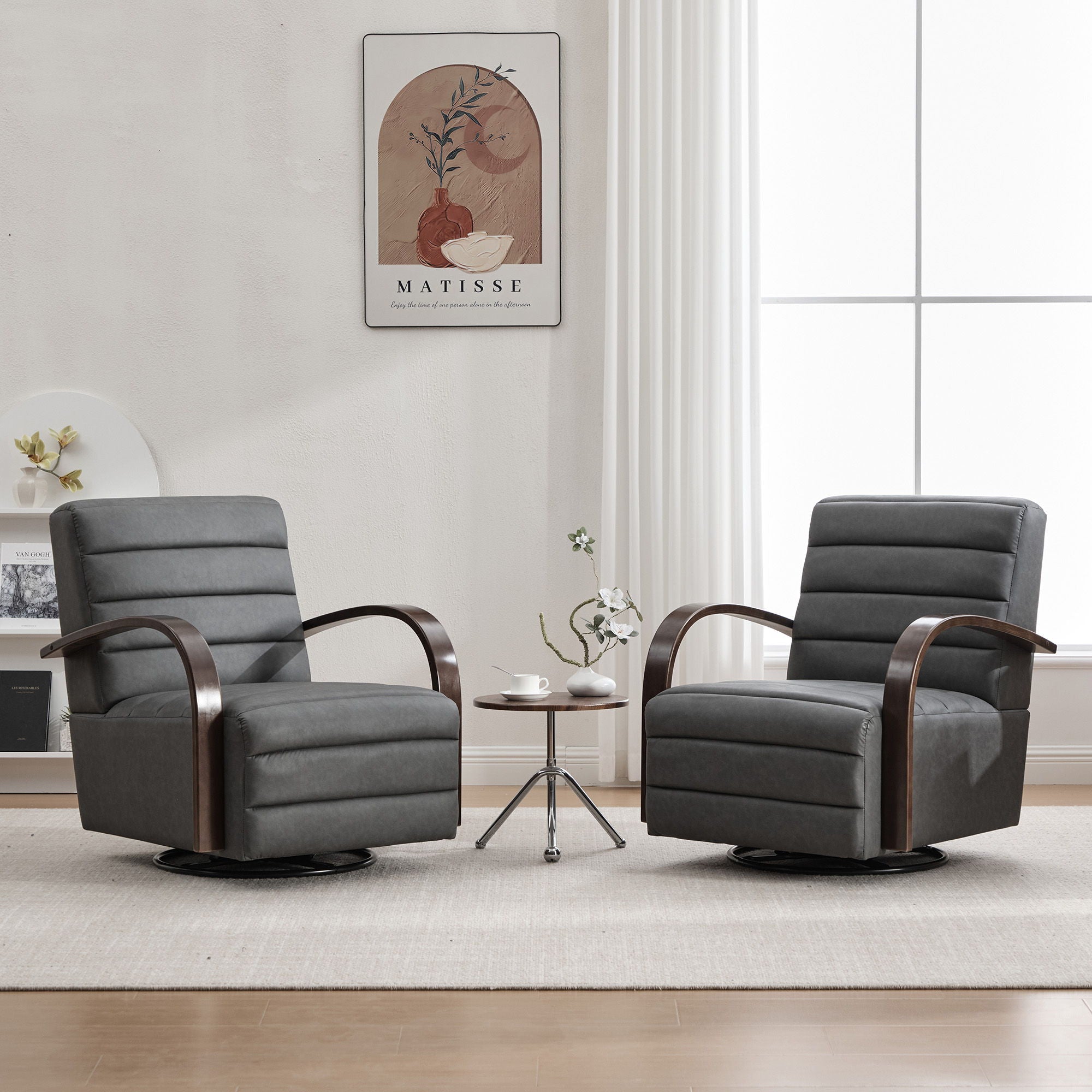 360° Swivel Accent Chair With Armrests, Comfy Lounge Reading Chair - Gray