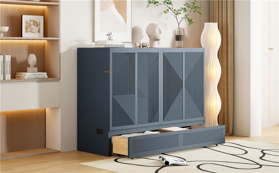Murphy Bed With Large Drawer, USB Ports And Outlets