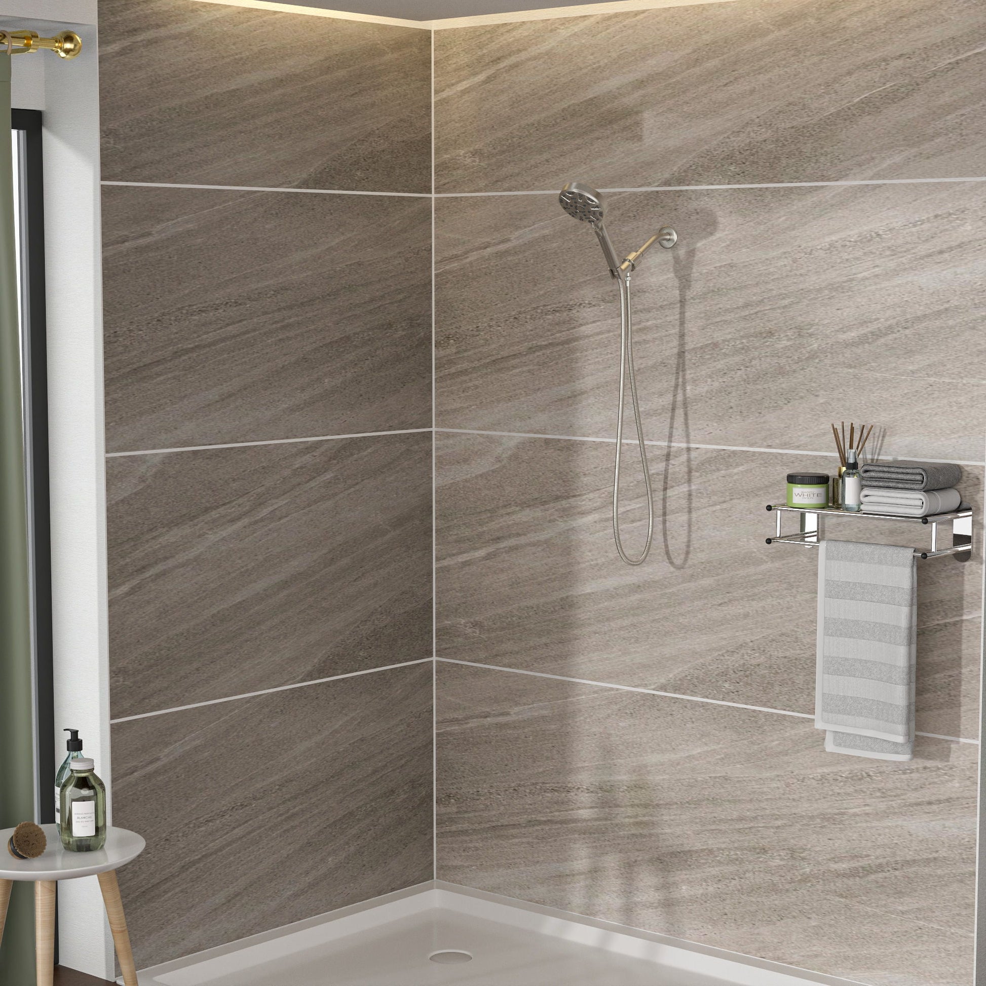 Multi Function Adjustable Hand Shower 8 Function Hand Shower, Plastic Construction - Brushed Nickel - Best Buy Furniture