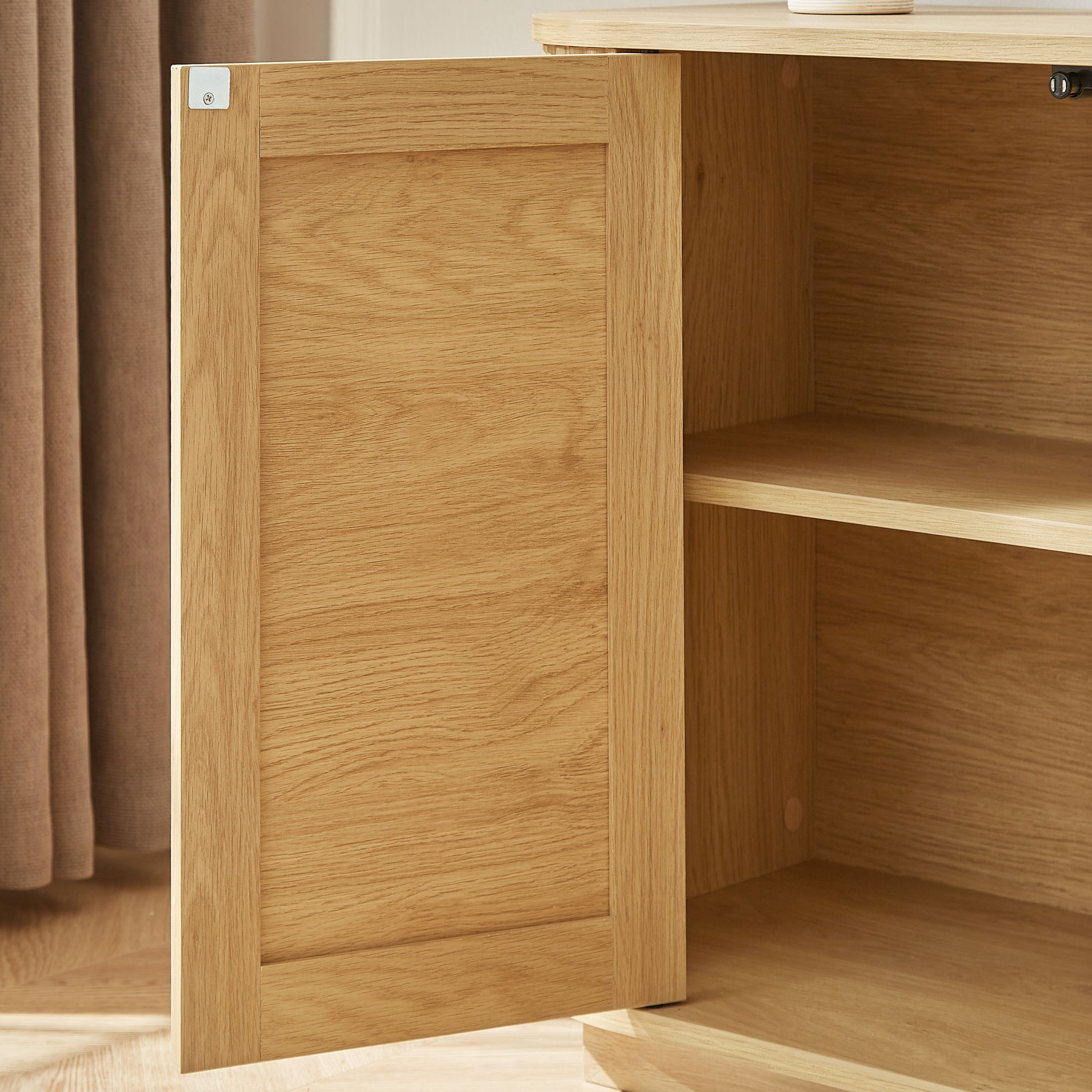 Contemporary Wave Shaped TV Stand With Rattan Doors