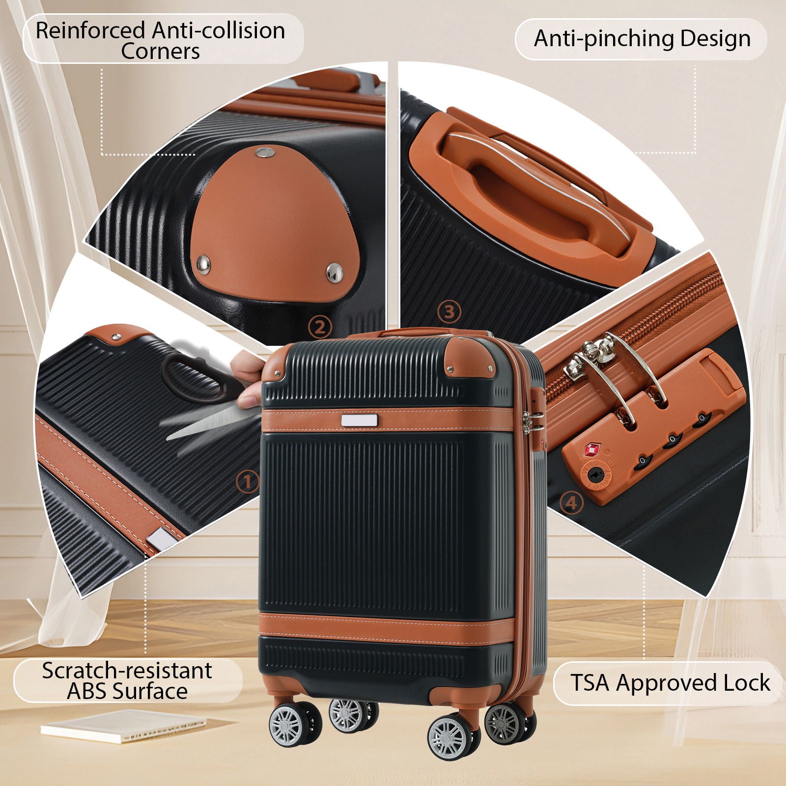 Hardshell Luggage Sets 3 Piece Carry On Suitcase Double Spinner Wheels With Tsa Lock