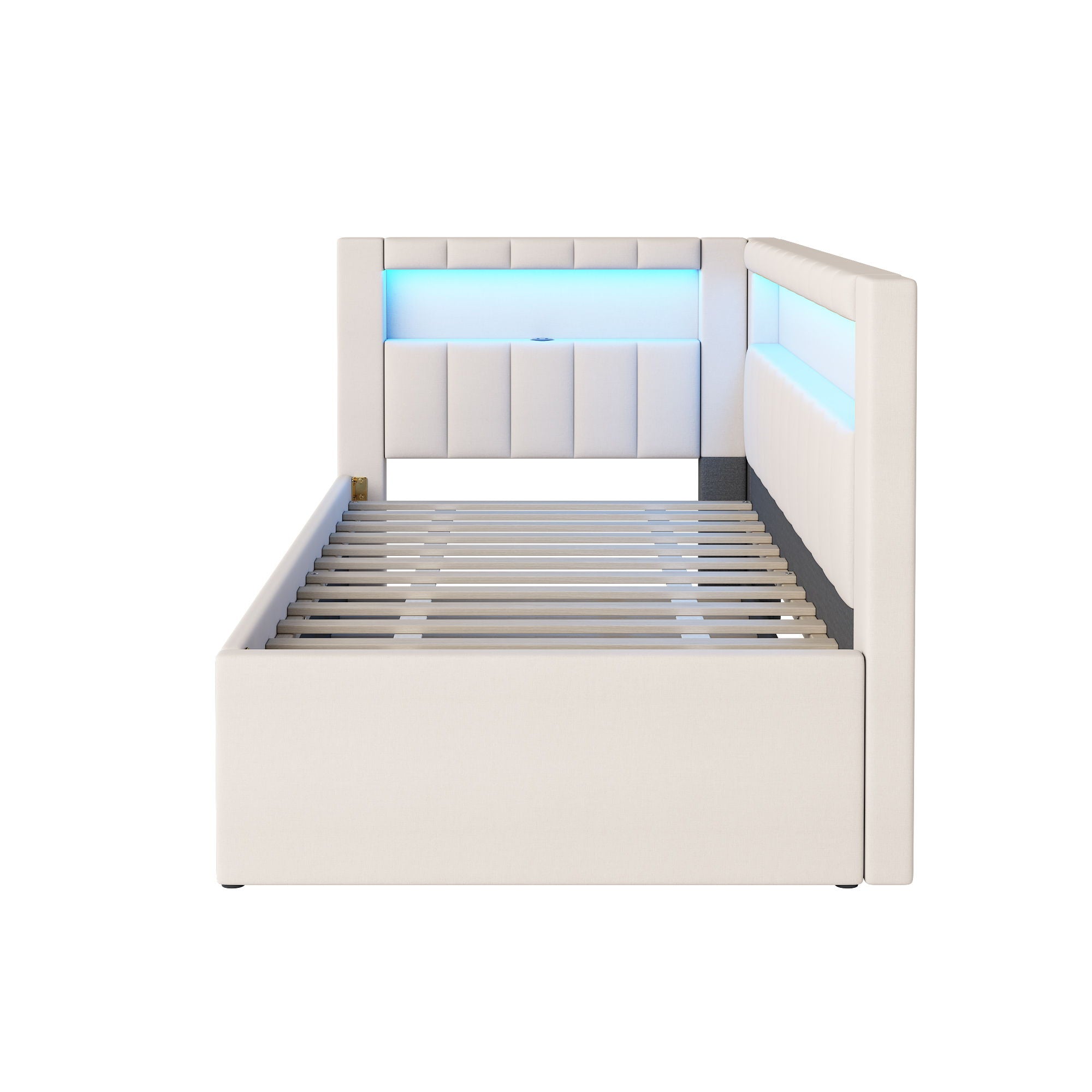 Upholstered Platform Bed With USB Ports And LED Belt