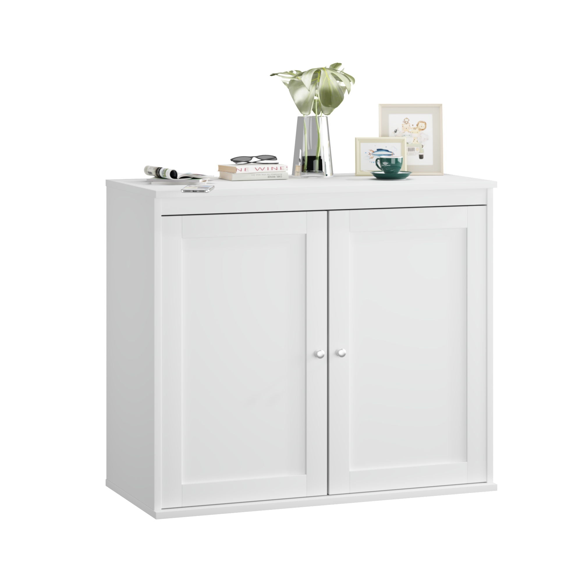 Kitchen Storage Cabinet With Double Doors, Adjustable Shelves, Sideboard Buffet For Dining Room - White
