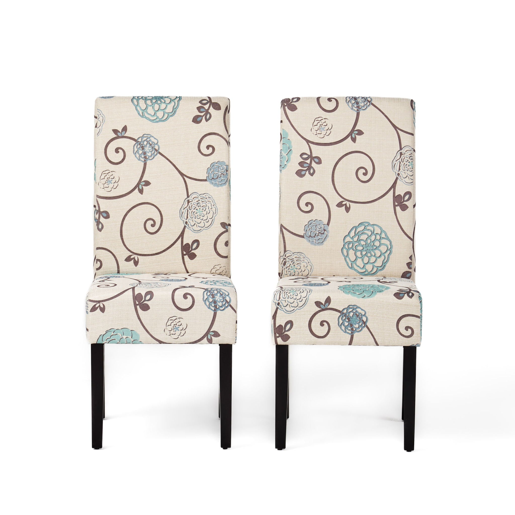 Contemporary Dining Chair Set With Rubberwood Legs - White / Blue