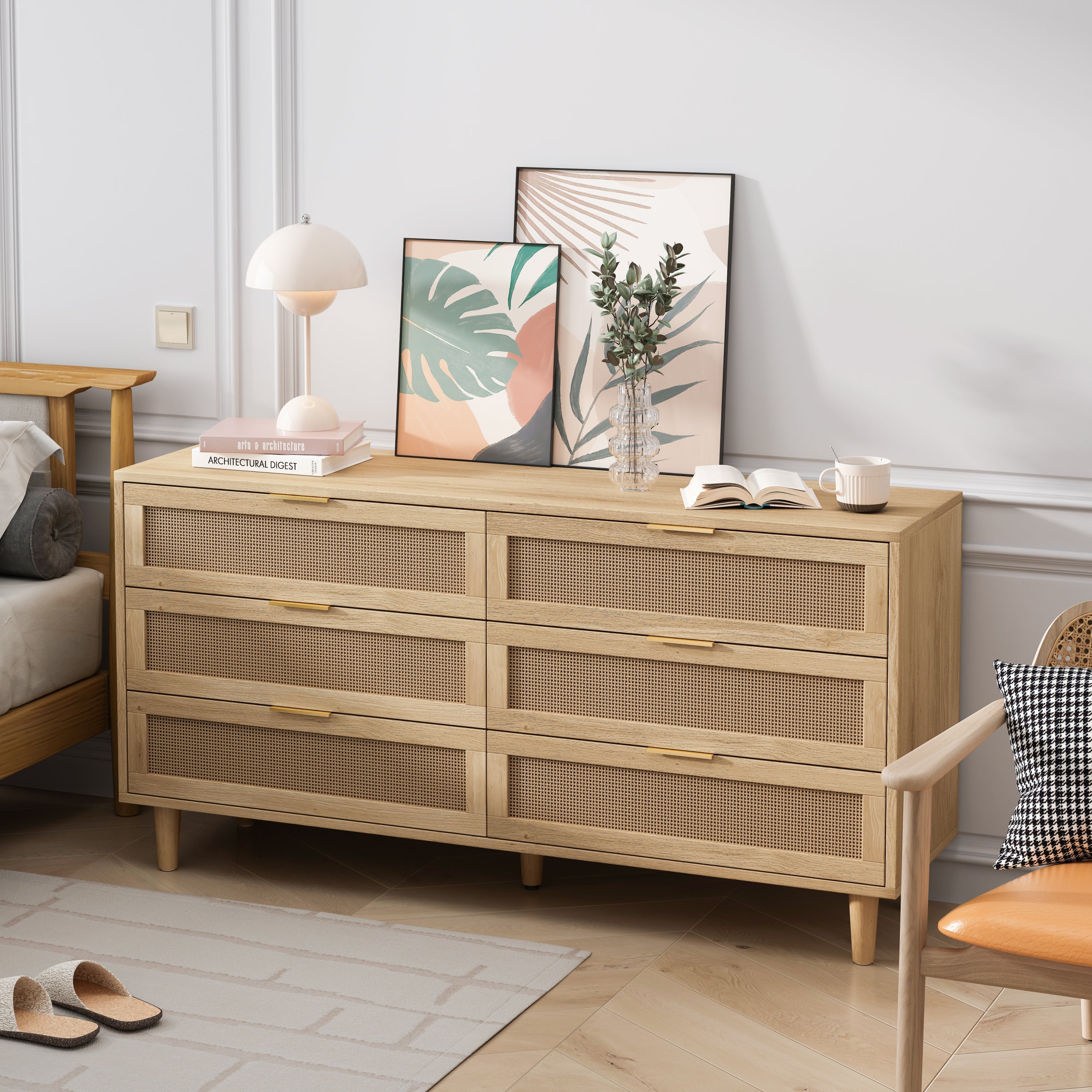 6-Drawers Rattan Storage Cabinet Natural