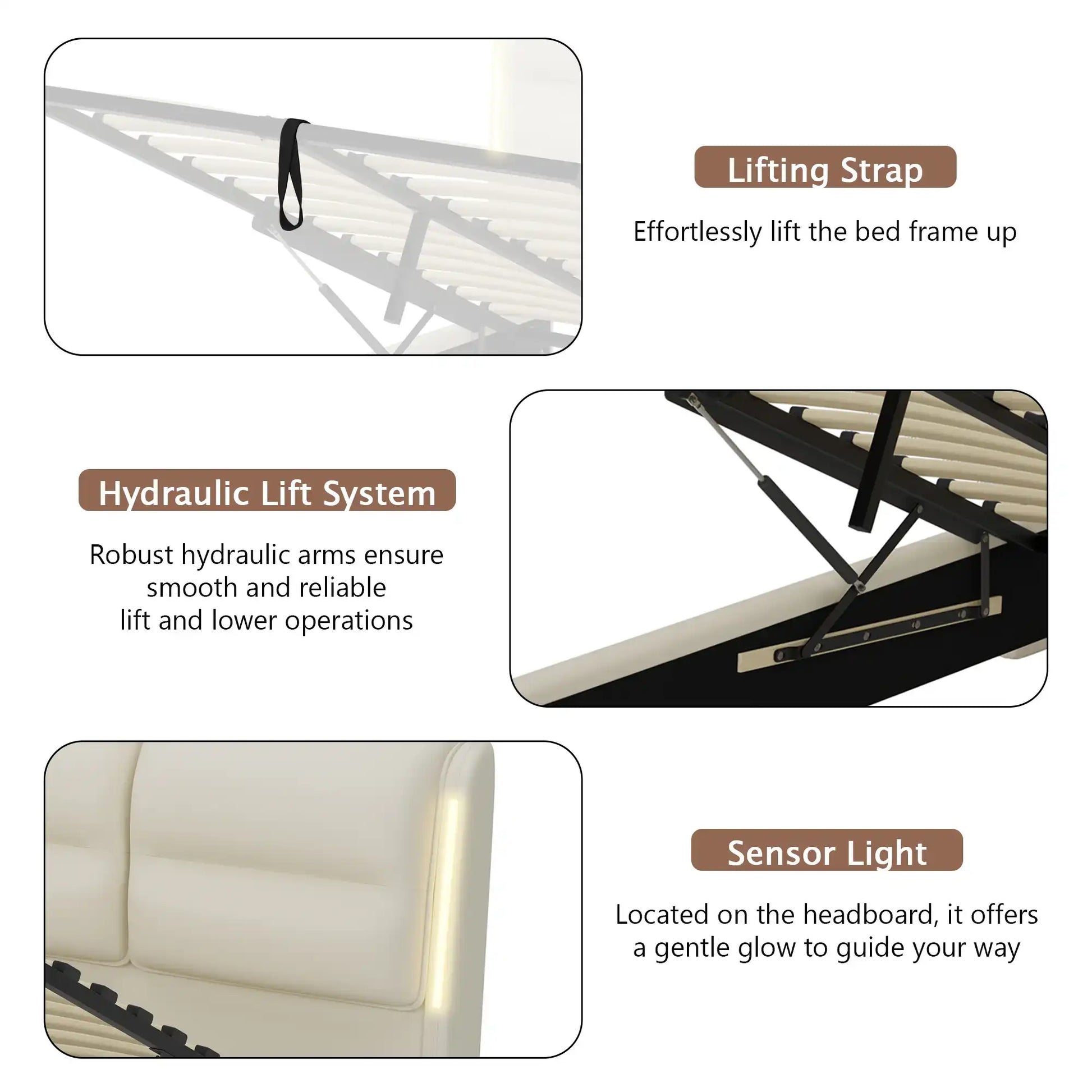 Upholstered Queen Size Hydraulic Platform Bed with Lift Up Storage and Sensor LED Lights - Best Buy Furniture