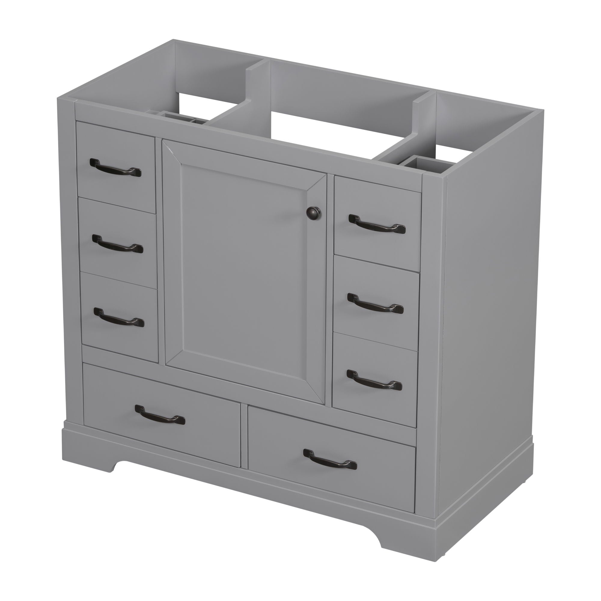 36" Bathroom Vanity Without Sink, Cabinet Base Only, 6 Drawers, Multi Functional Drawer Divider, Adjustable Shelf - Grey