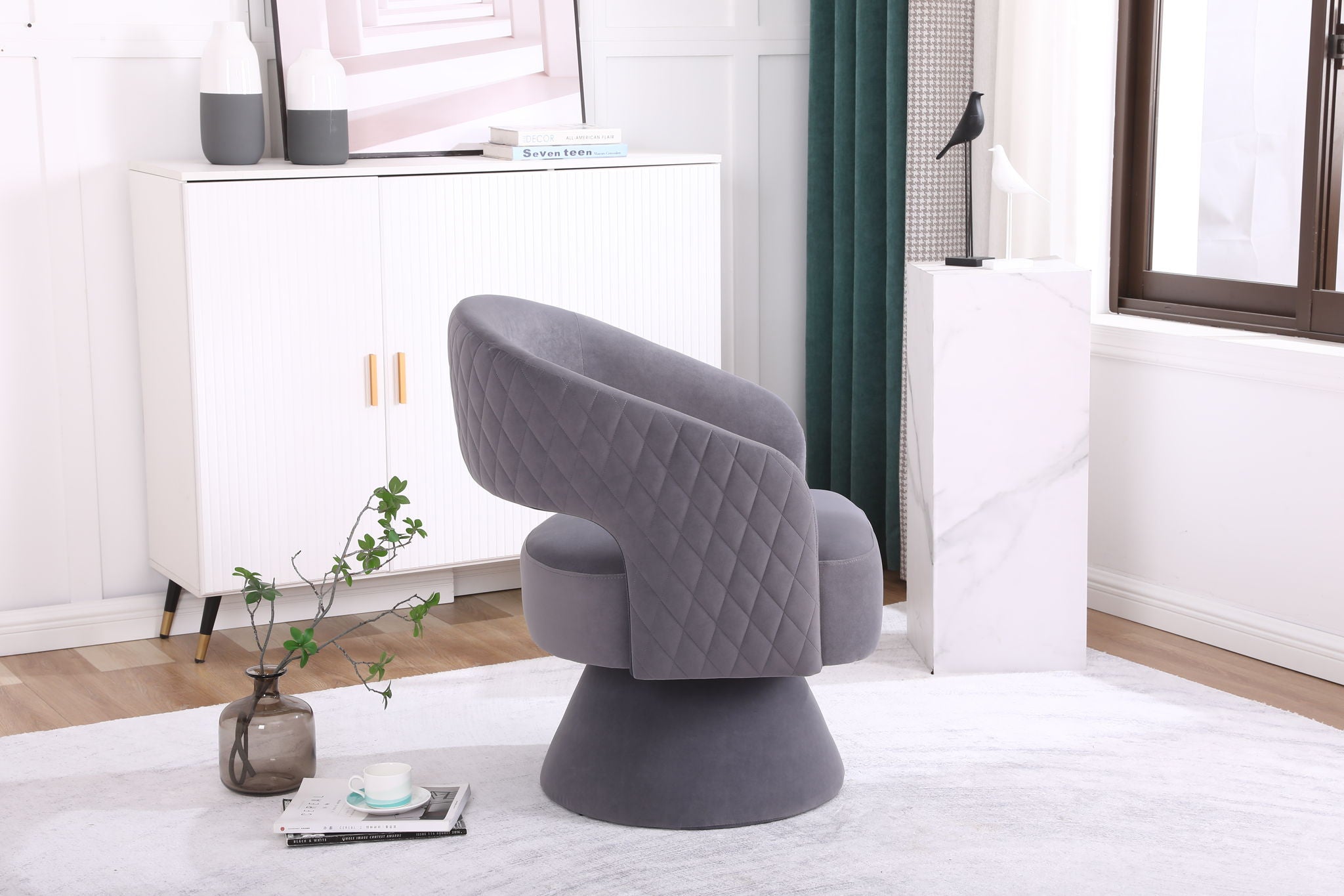 Round Barrel Swivel Accent Chair Armchair For Living Room