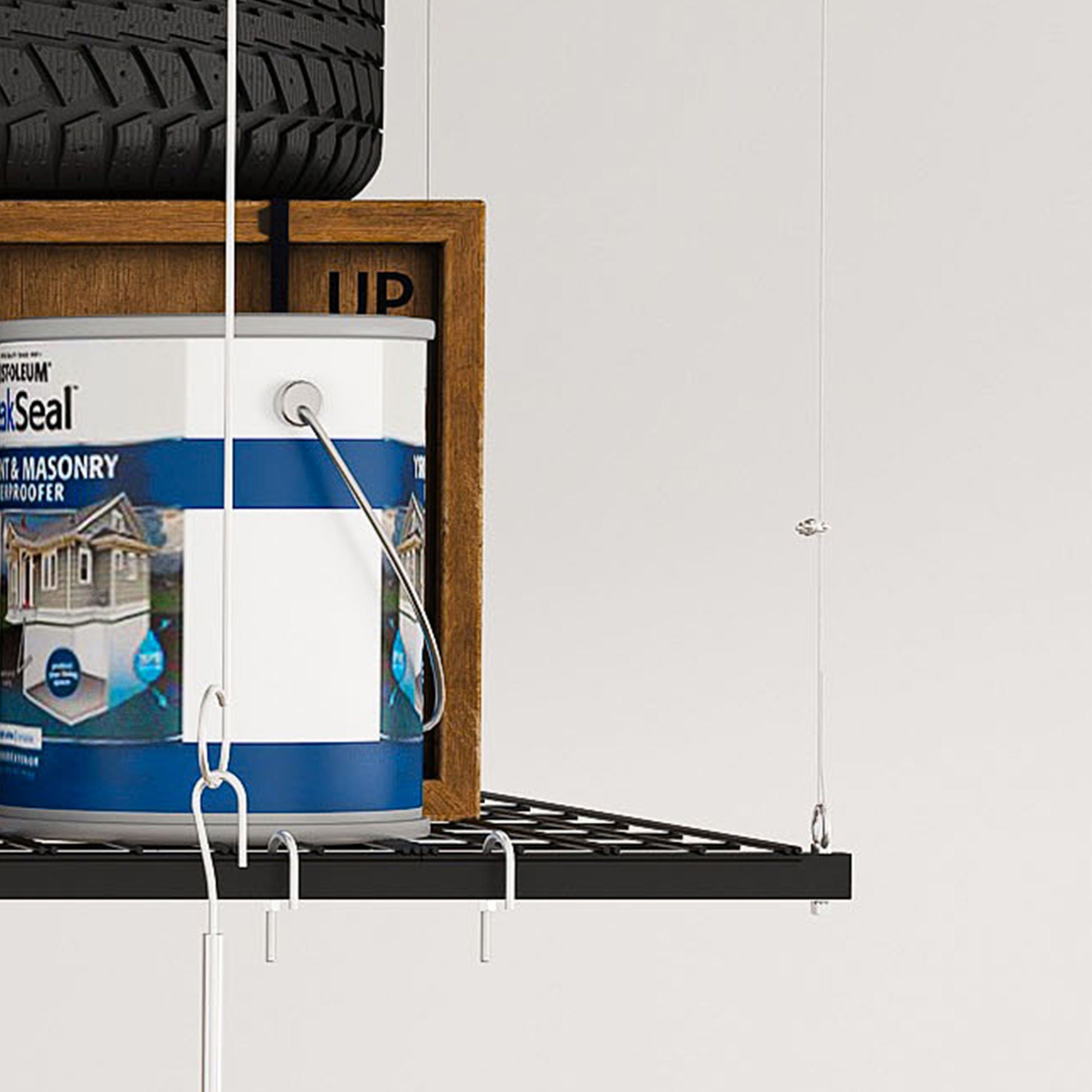 Overhead Garage Storage Rack 4 X 4 Ft For High Ceilings, With Safety Lock - Black