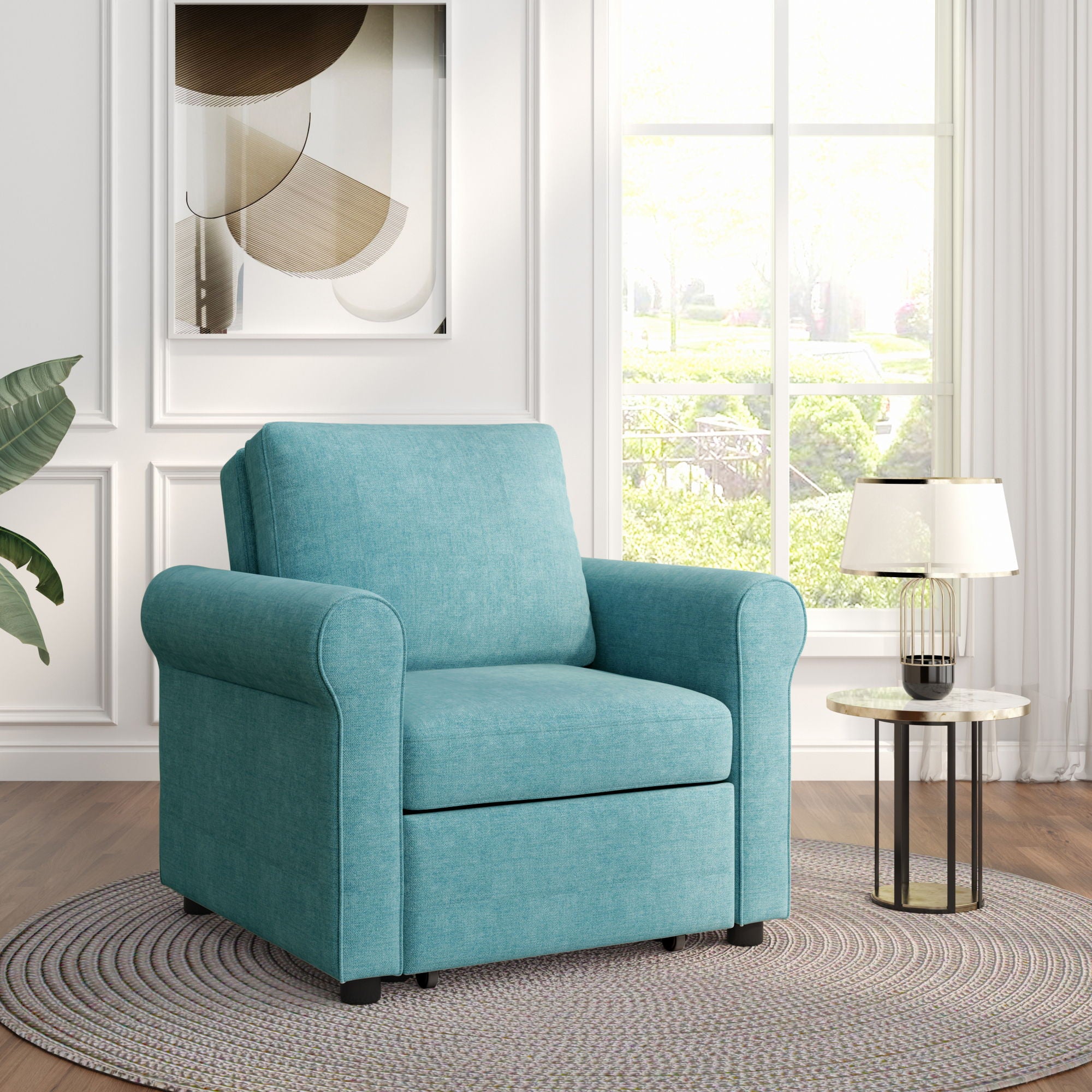 Modern 3 In 1 Convertible Sleeper Chair Bed, Linen Upholstery, Adjustable Backrest