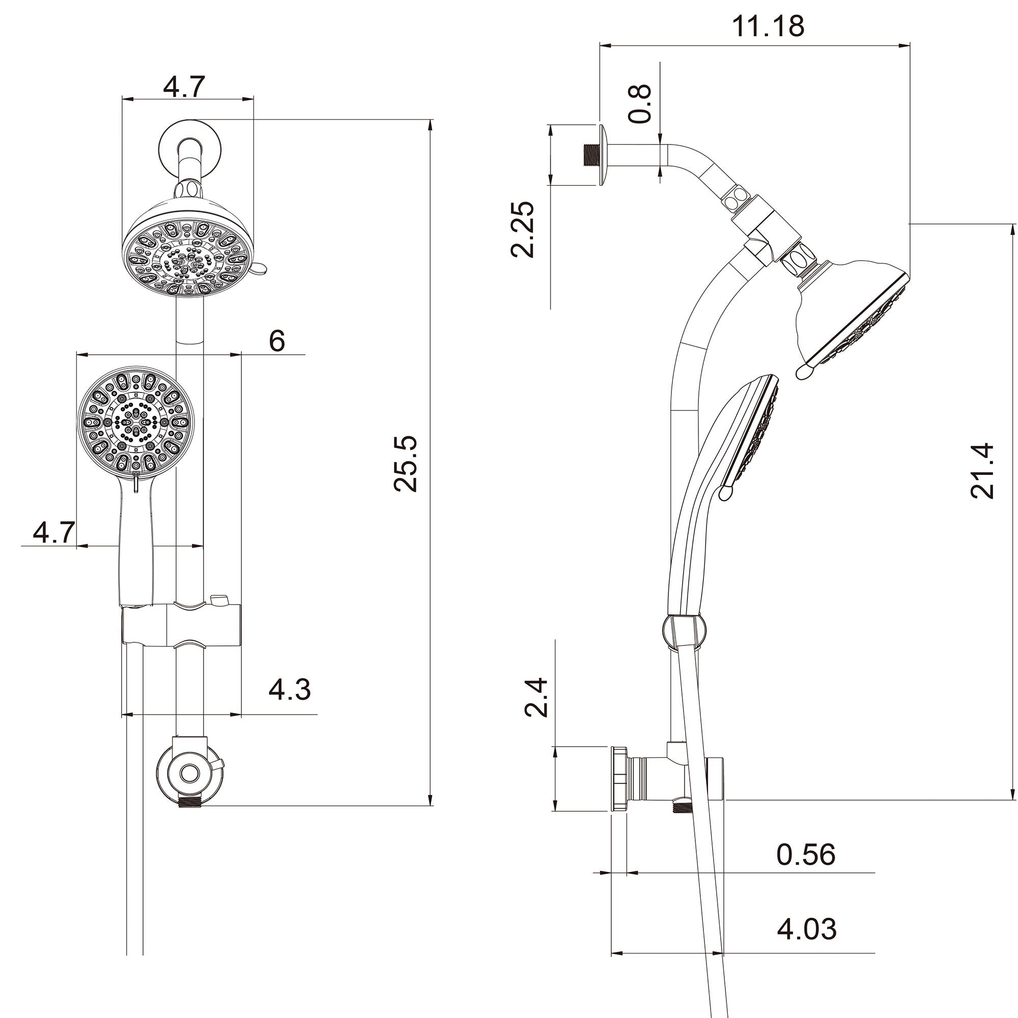 Multi Function Dual Shower Head Shower System With 4.7" Rain Showerhead, 7 Function Hand Shower, Adjustable Slide Bar