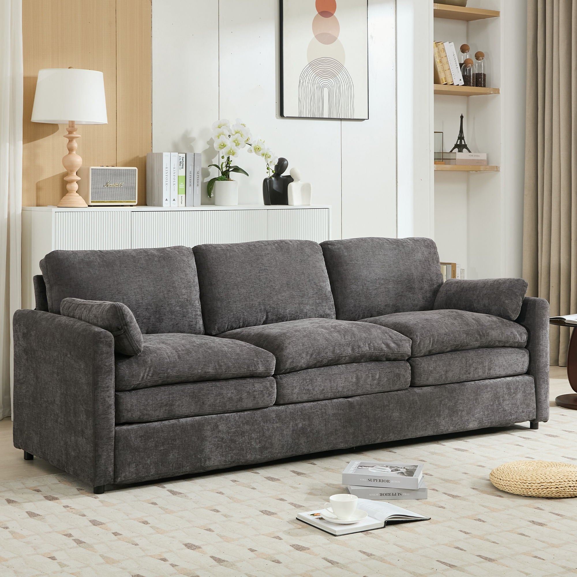 Cozy Upholstered 3 Seater Sofa With Double Cushion