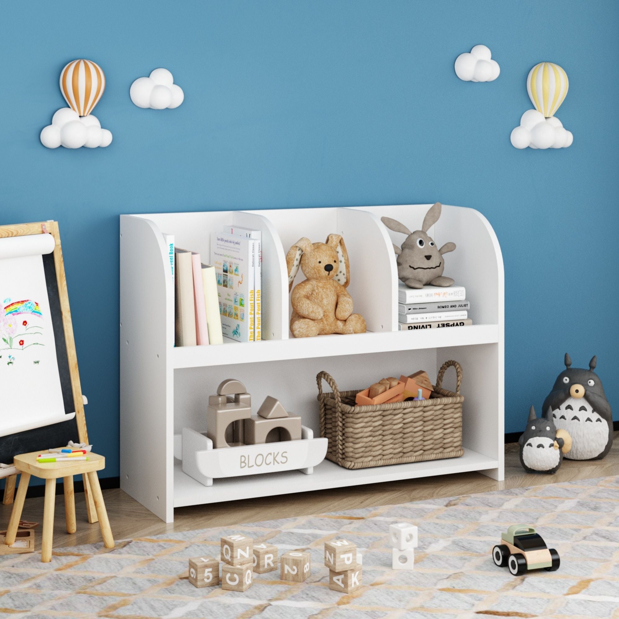 Bookcase With 4 Compartments, Storage Shelf For Toys And Books - White