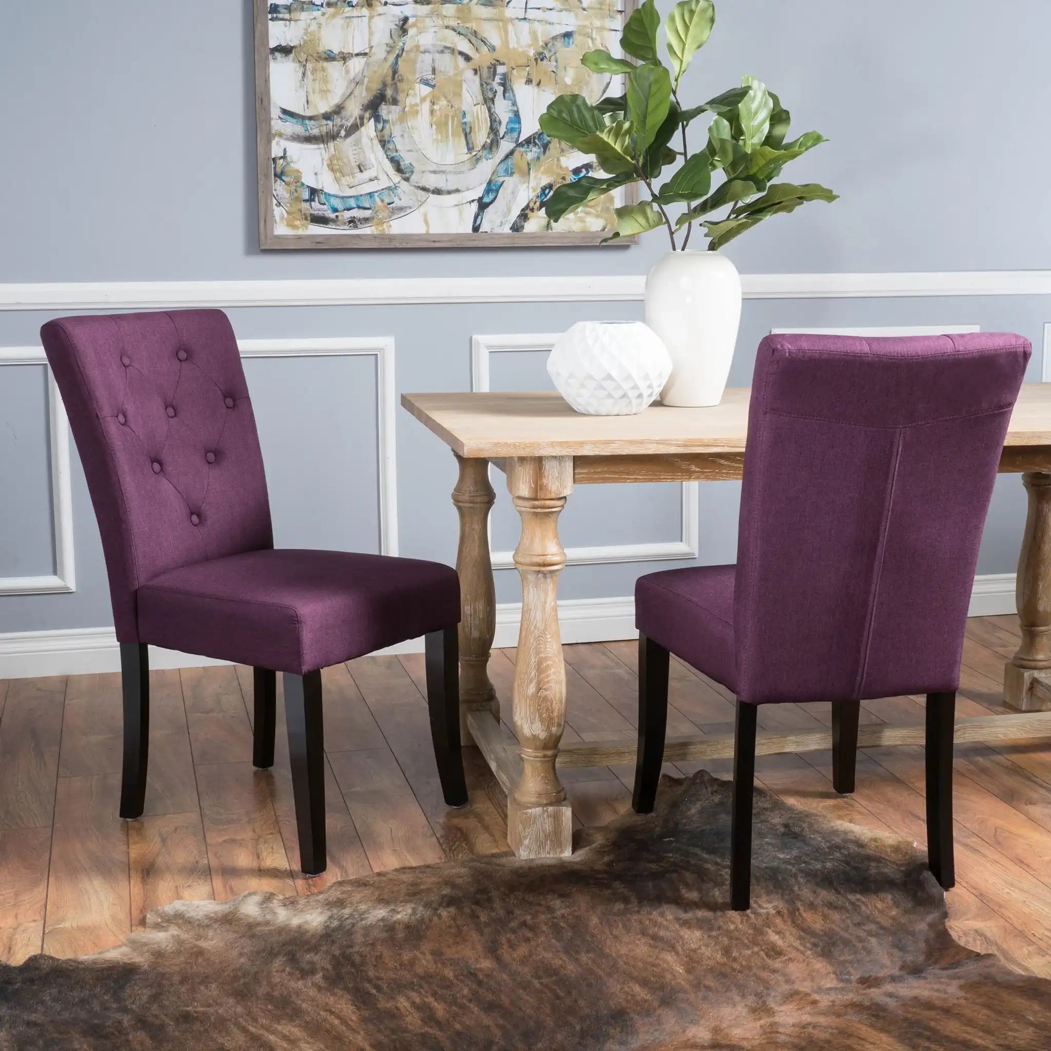 Upholstered Dining Chairs, Fabric Side Chairs, For Dining Room, Kitchen And Living Room (Set of 2) - Dark Purple